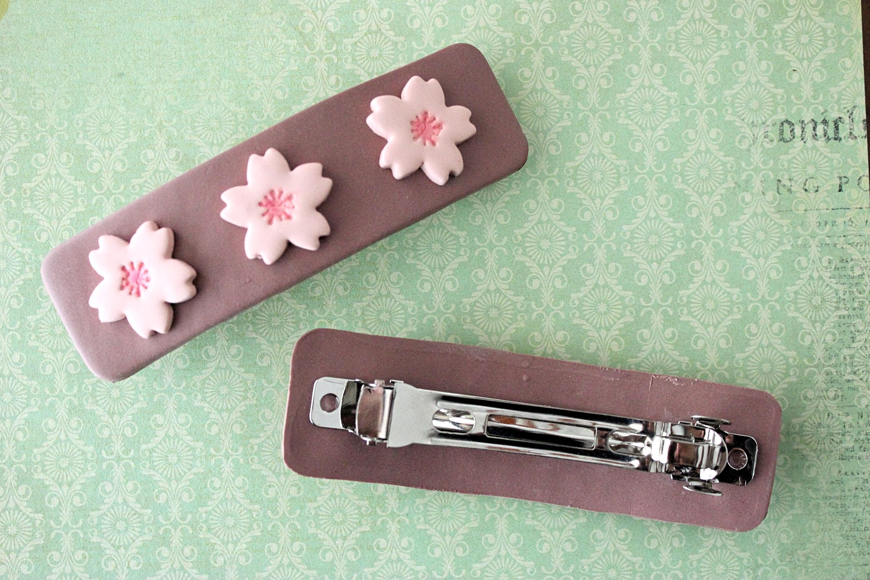 Cherry Blossom Polymer Clay French Hair Barrette - image 4