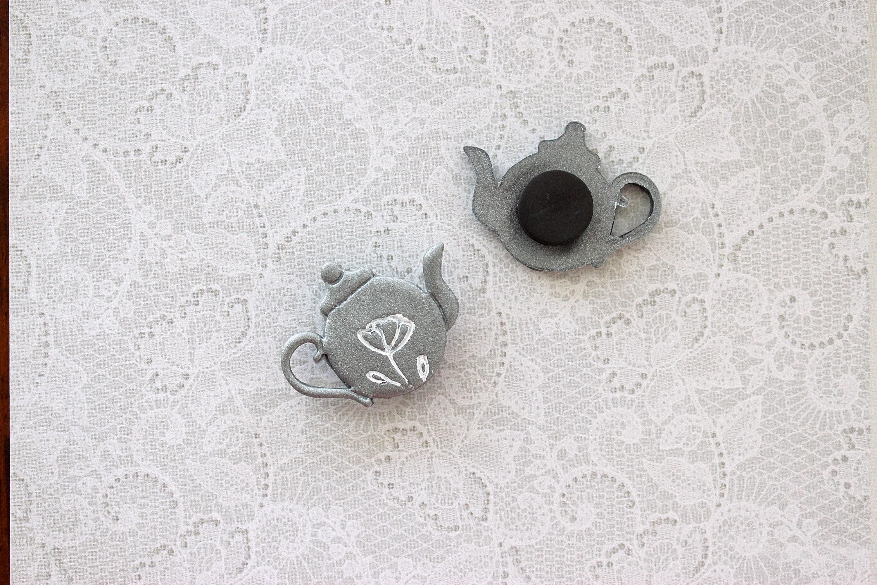 Silver Vintage Teapot Handmade Polymer Clay Magnet