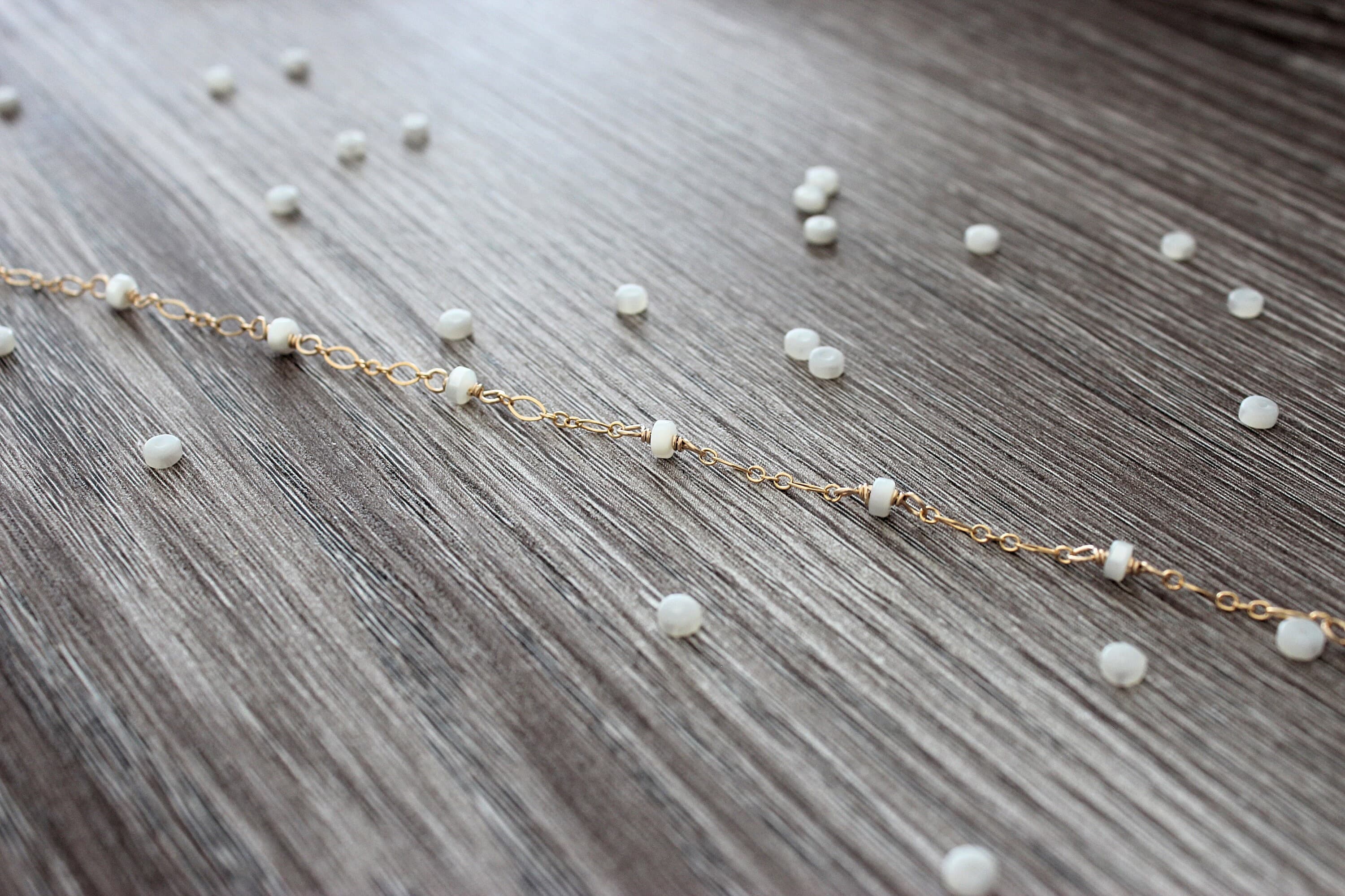 White Mother-of-Pearl Rondelle 14k Gold-Filled 9-inch Ankle Bracelet with 1.5-inch Extension Chain