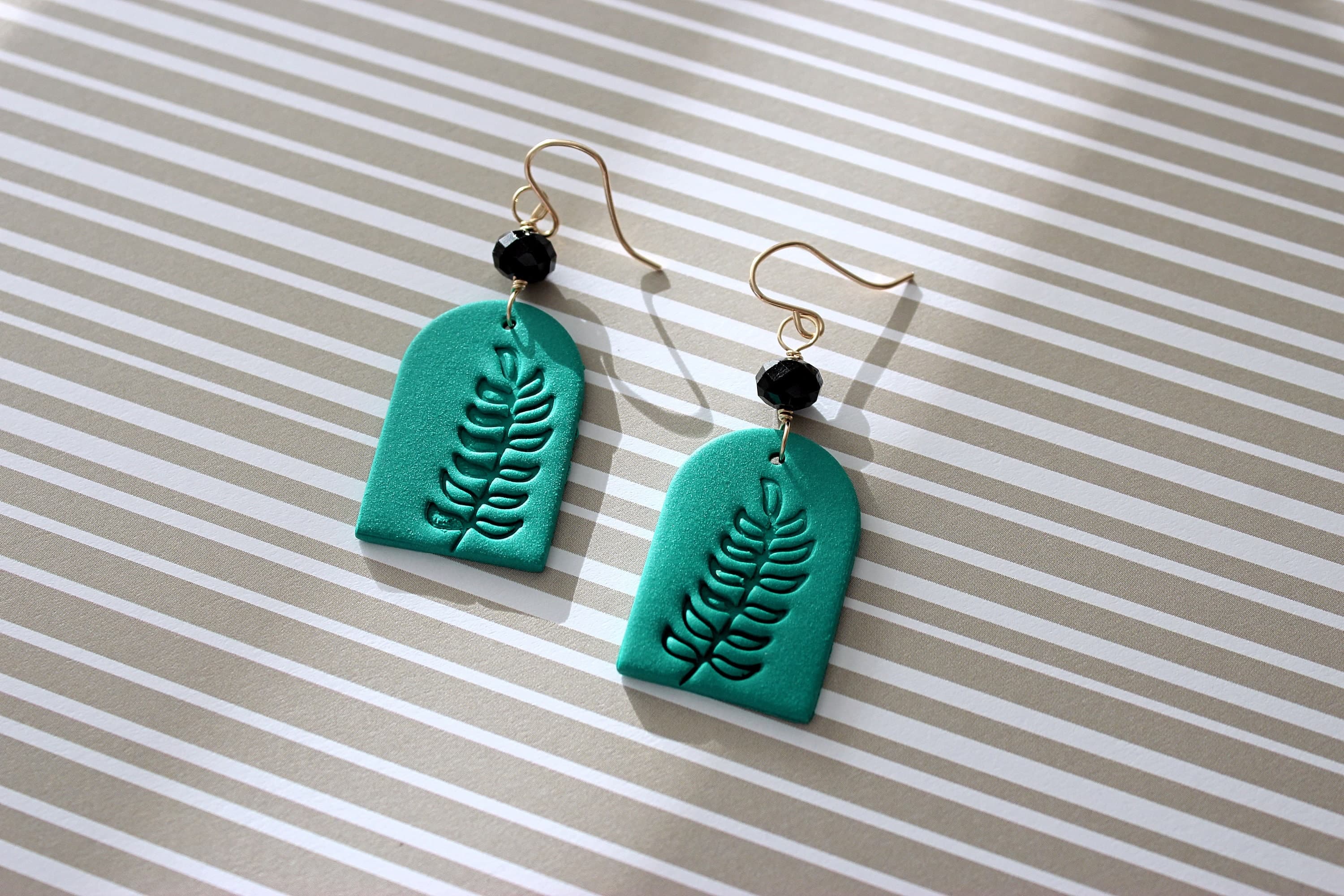 Black Prism Tourmaline & Jade Green Polymer Clay 14k Gold-Filled Earrings - image 4