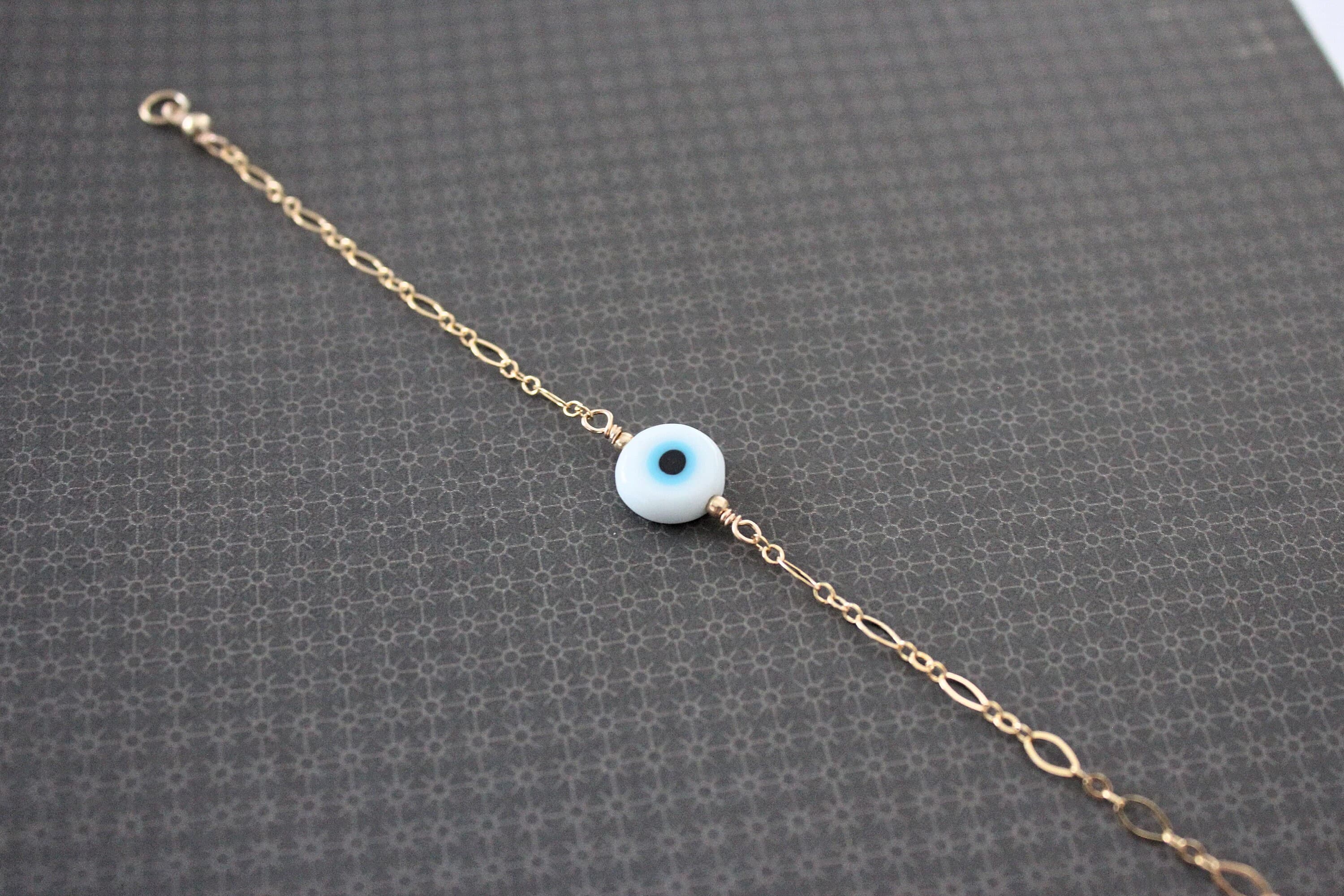 Child-Size White Evil Eye 6" 14k Gold-Filled Bracelet - image 5