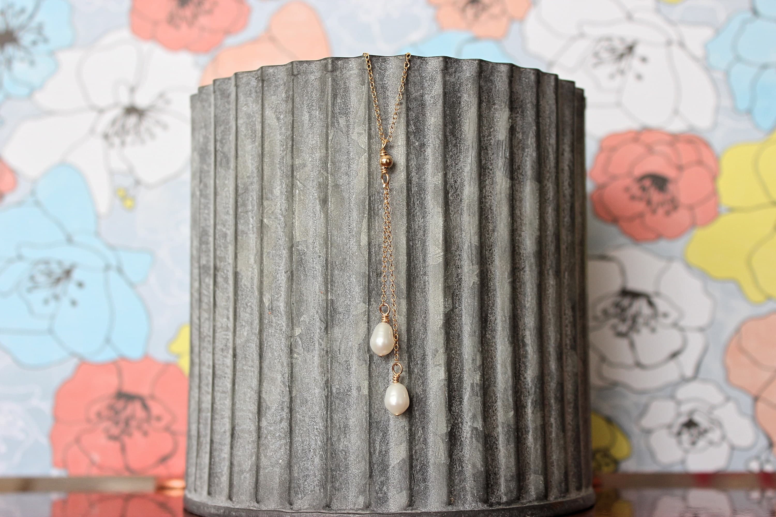 White Freshwater Rice Pearl 14" Gold-Filled Choker with 3" Extension Chain - image 3