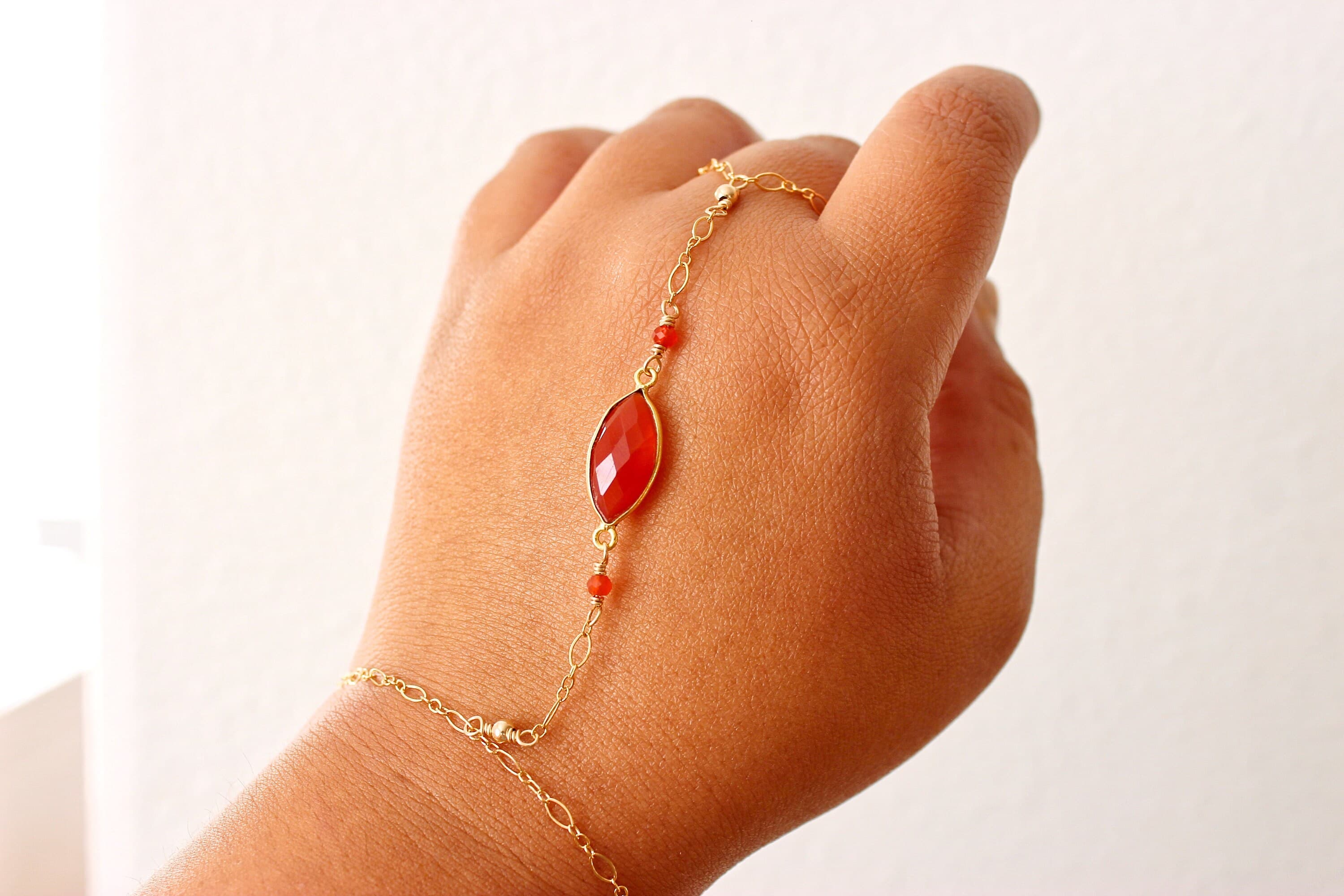 Carnelian Framed Gemstone 14k Gold-Filled Slave Bracelet Hand Chain