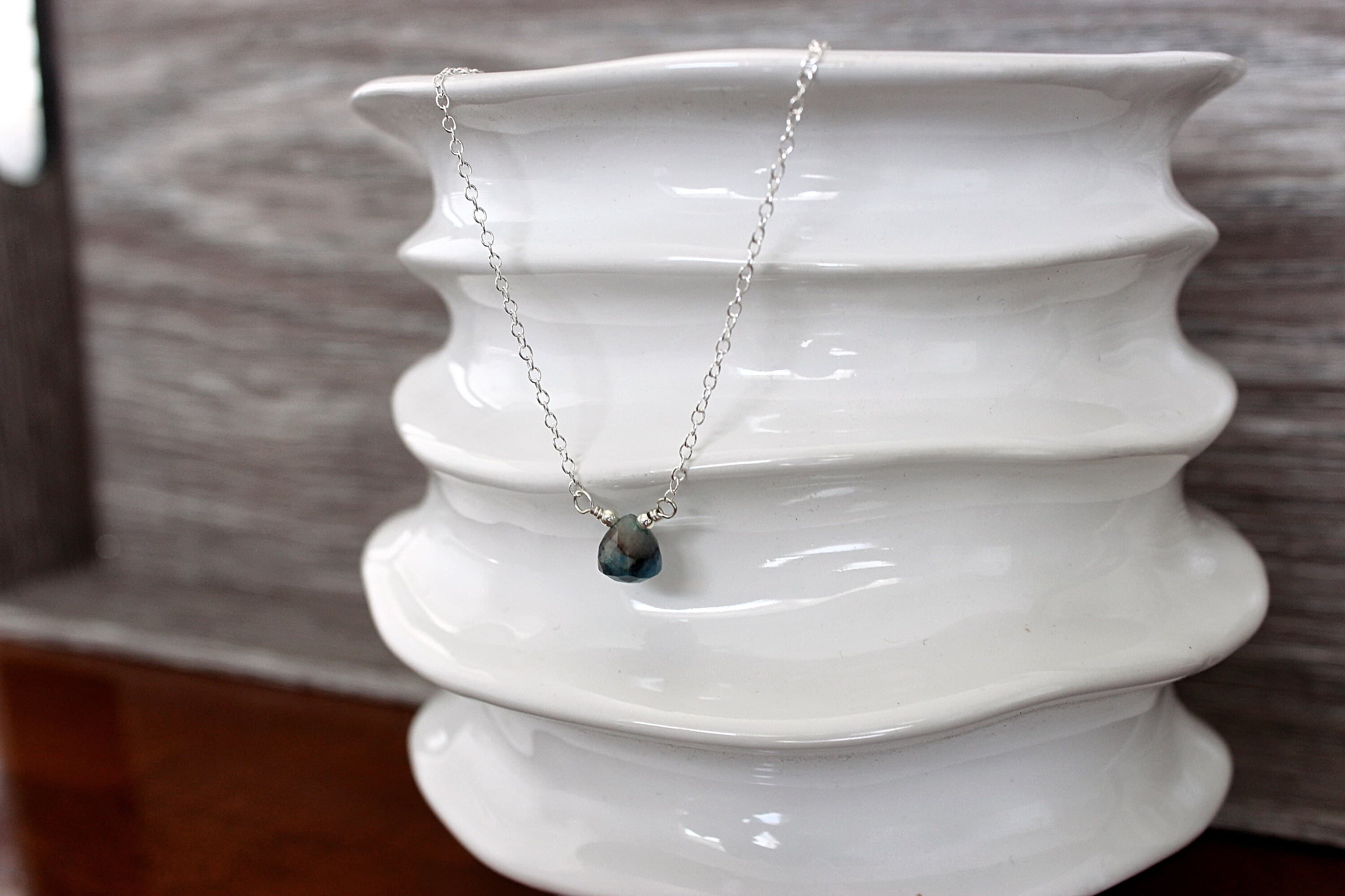 Faceted Chrysocolla Pyramid 16" Sterling Silver Necklace - image 4