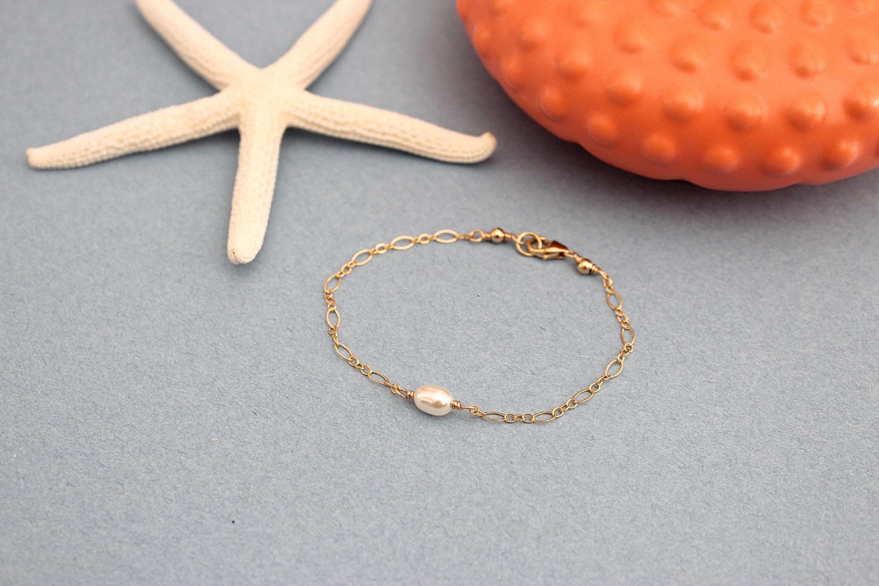 White Freshwater Rice Pearl 6-inch 14k Gold-Filled Child-Size Bracelet