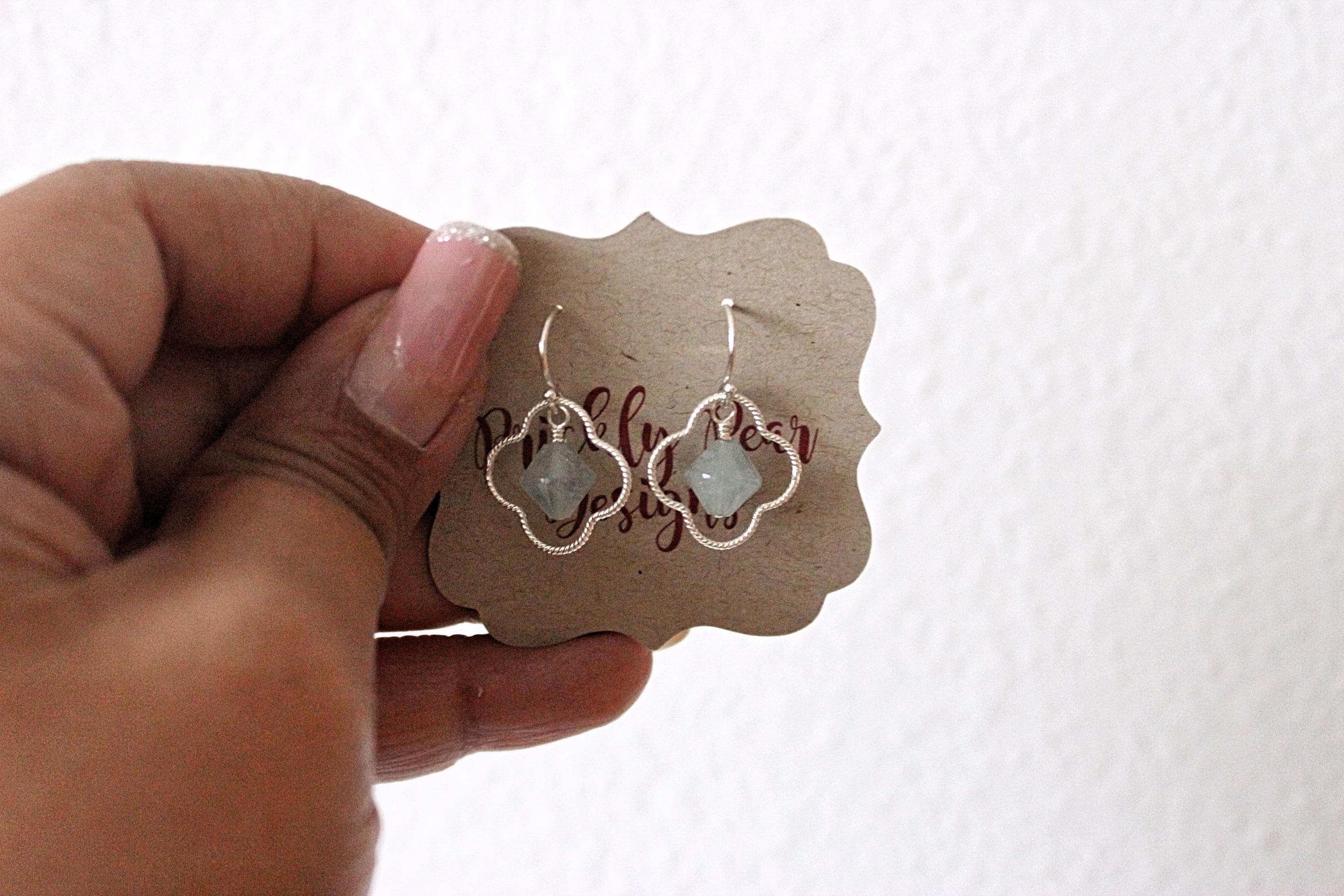 Hollow Quatrefoil Aquamarine Sterling Silver Earrings - image 3