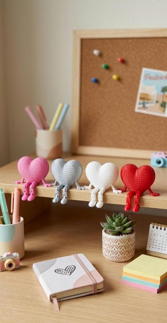 SET OF 2 Articulated Heart Buddy | 3D Printed Heart Figure | Kawaii Heart Companion | Flexi Heart Fidget Desk Decor | Gift for Her & Him