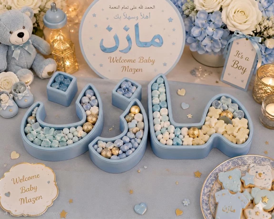 Personalized Arabic Name Tray, Fillable Candy Display, Baby Shower Centerpiece, 3D Printed