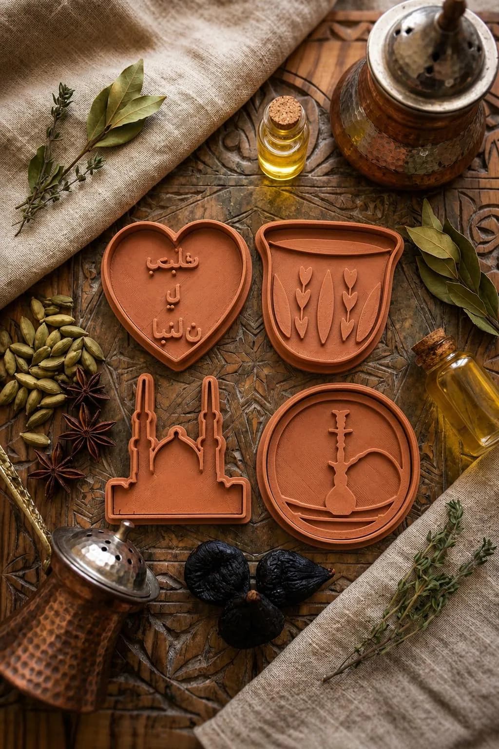 Lebanese cookie cutters and fondant stamps for baking and play dough activities inspired by Lebanese culture and heritage