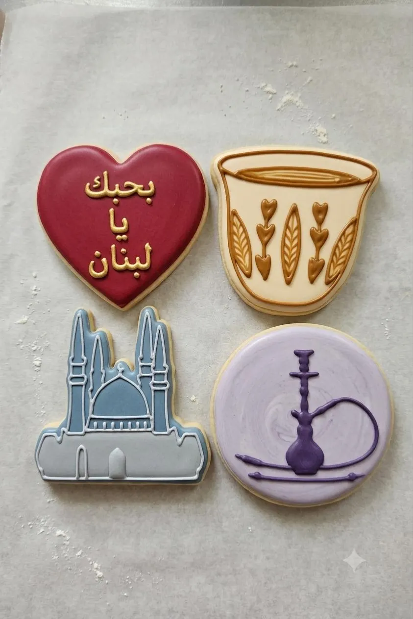 Lebanese culture cookies for Eid, family baking, fund raisers, and teaching kids cultural traditions. Featuring coffee cup , mosque, hookah and heart designs.