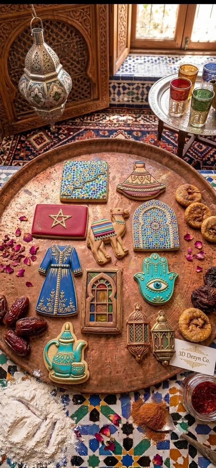 20 Piece Moroccan Cookie Cutters, Arab Heritage Stamps, Cultural Baking Tool