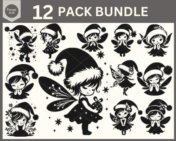 Little Fairy Wearing Santa Hat SVG, Christmas Svg Bundle, Holidays Svg, Cute Santa Svg Bundle, Christmas Ornament, Decal Clip art, Stencil