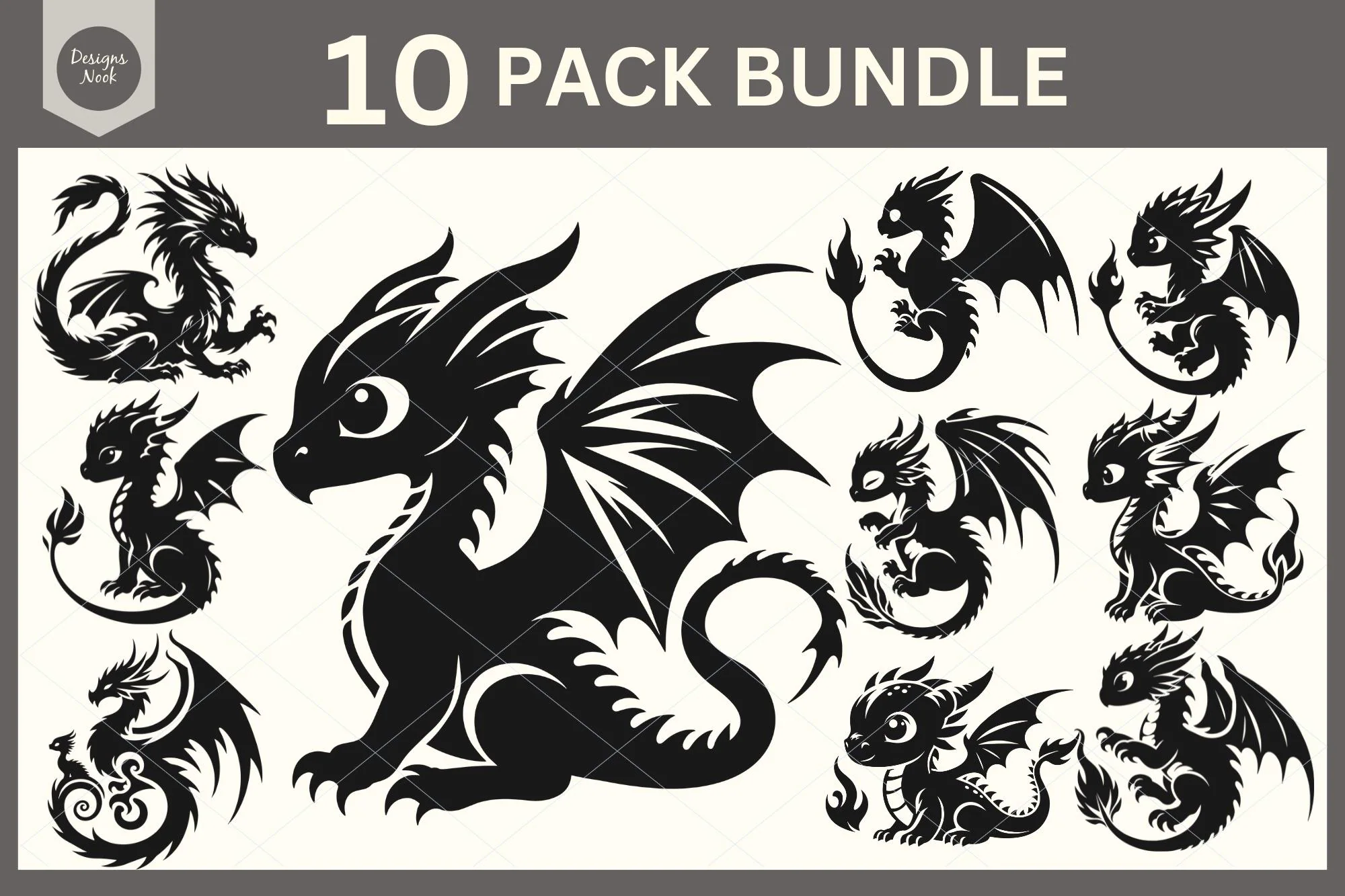 Baby Dragon SVG, Dragon Svg Bundle, Cute Dragon Vector, Dragon Silhouette, Dragon Clipart, Dragon DXF, Mythical Creature, Fantasy Creature