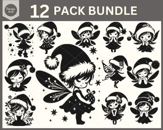 Little Fairy Wearing Santa Hat SVG, Christmas Svg Bundle, Holidays Svg, Cute Santa Svg Bundle, Christmas Ornament, Decal Clip art, Stencil - image 2