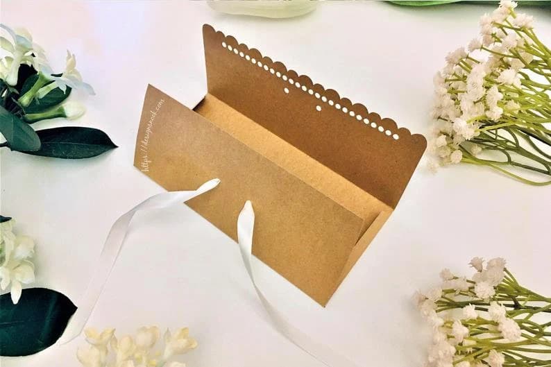 Cash Envelope with Ribbon Holes - SVG, DXF, PDF file formats, laset cut envelope design file instant digital download - image 4