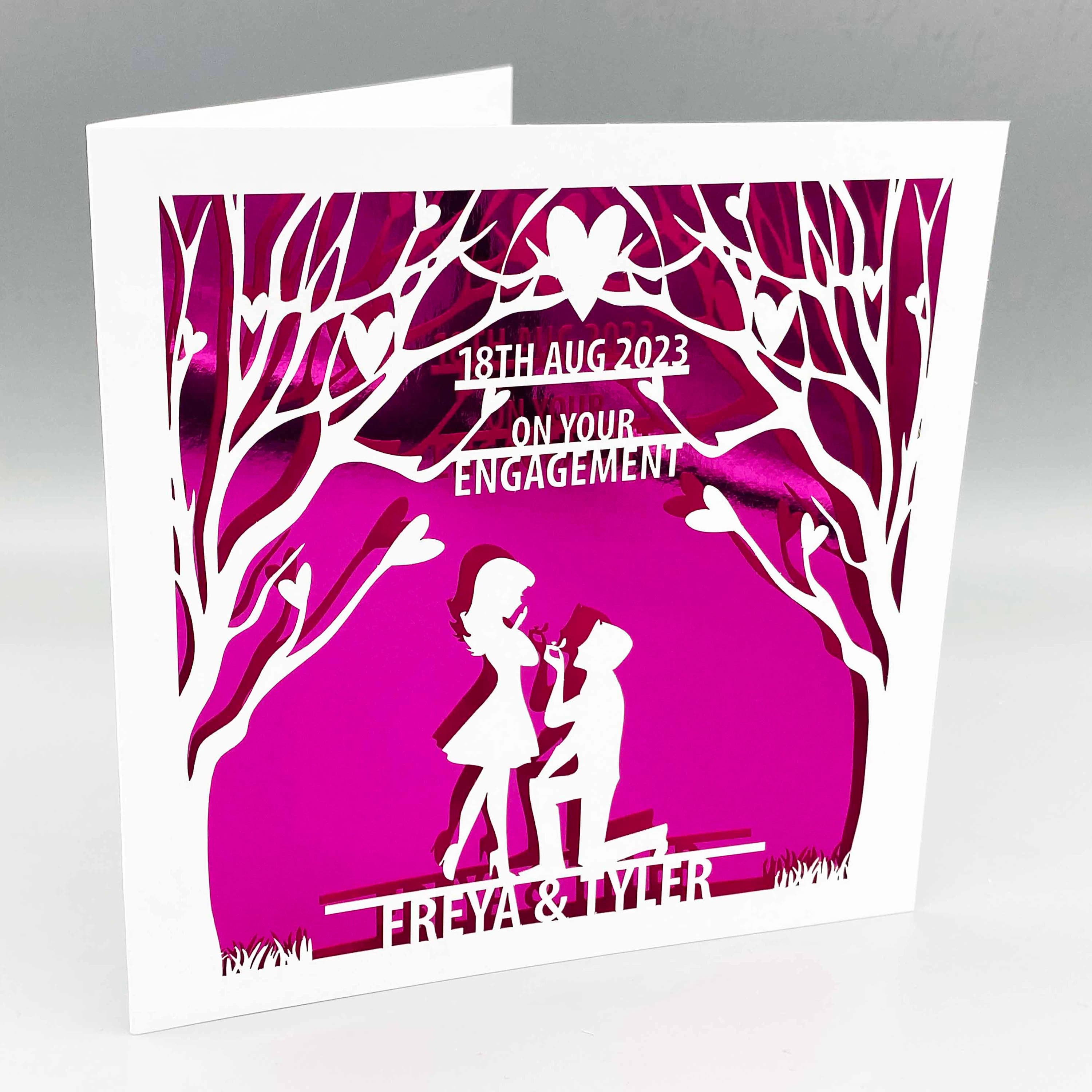 Engagement Card for Couple, Personalised Congratulations Card, Newly Engaged Gift, Custom Name Papercut Card - image 3