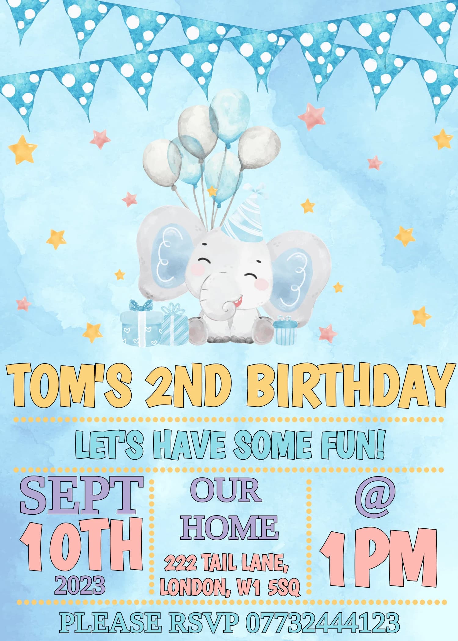 Boy's 1st Birthday Invitation: Blue Elephant Party (Digital Download) - image 4