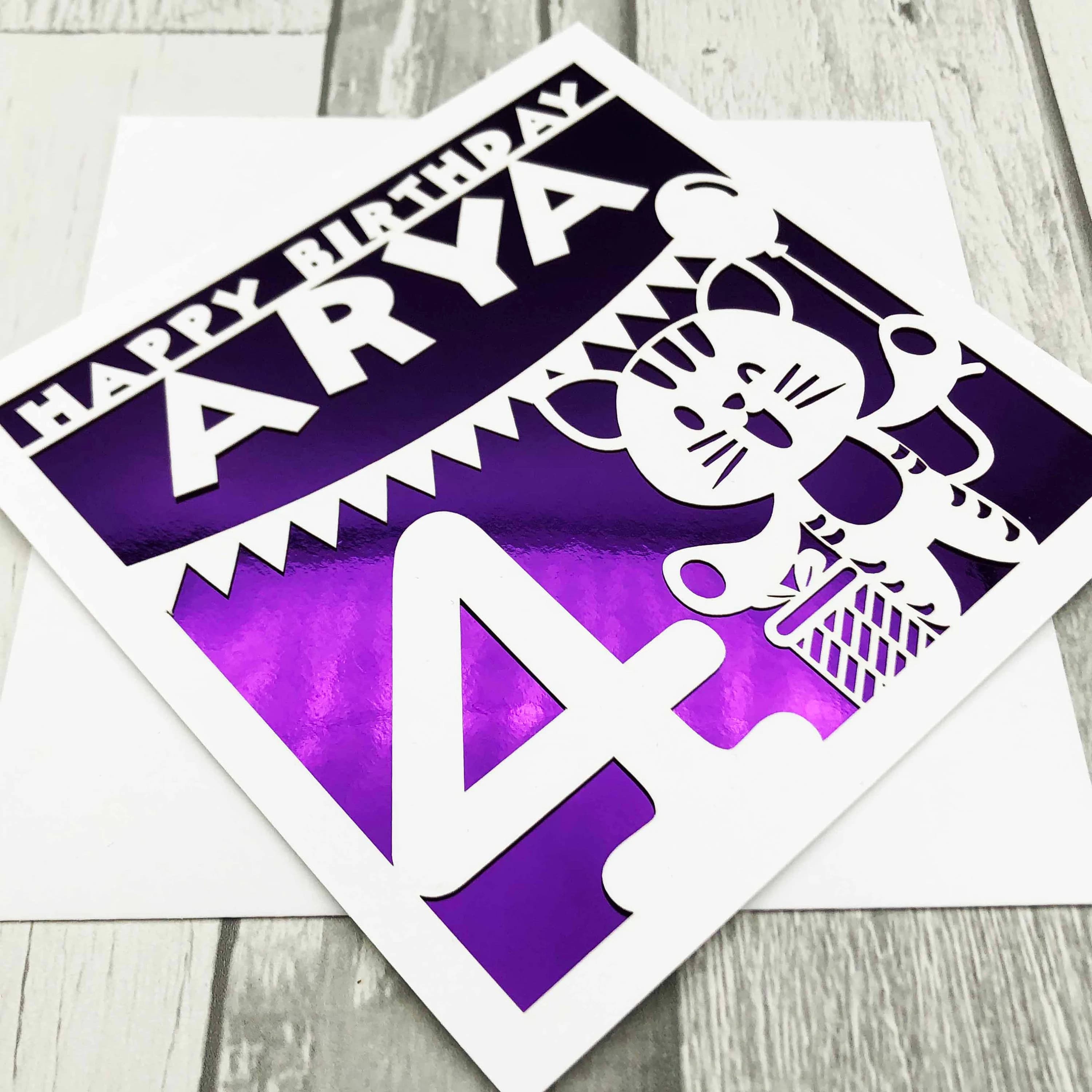 Personalised 4th Birthday Card, Laser-Cut Glitter Cardstock
