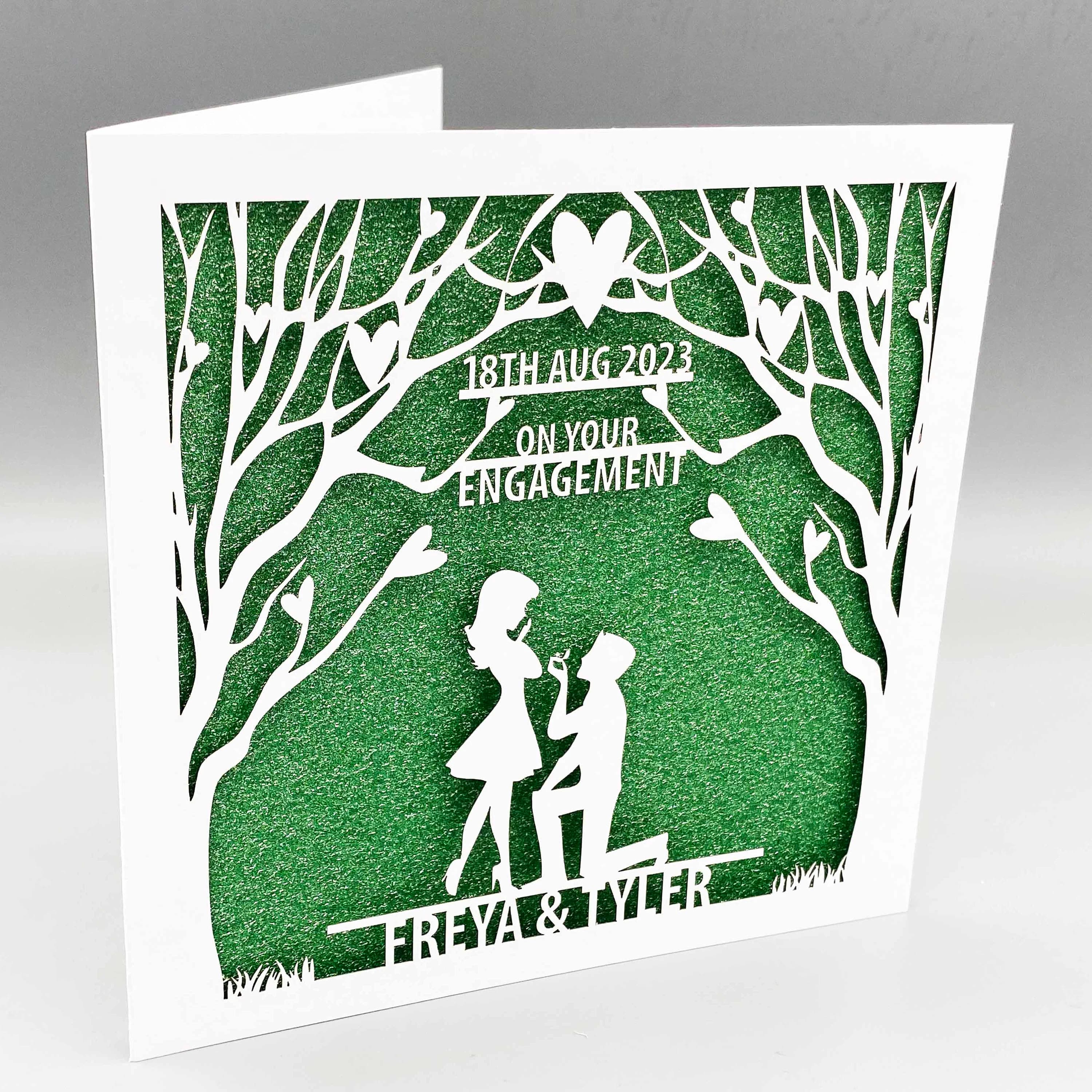 Engagement Card for Couple, Personalised Congratulations Card, Newly Engaged Gift, Custom Name Papercut Card