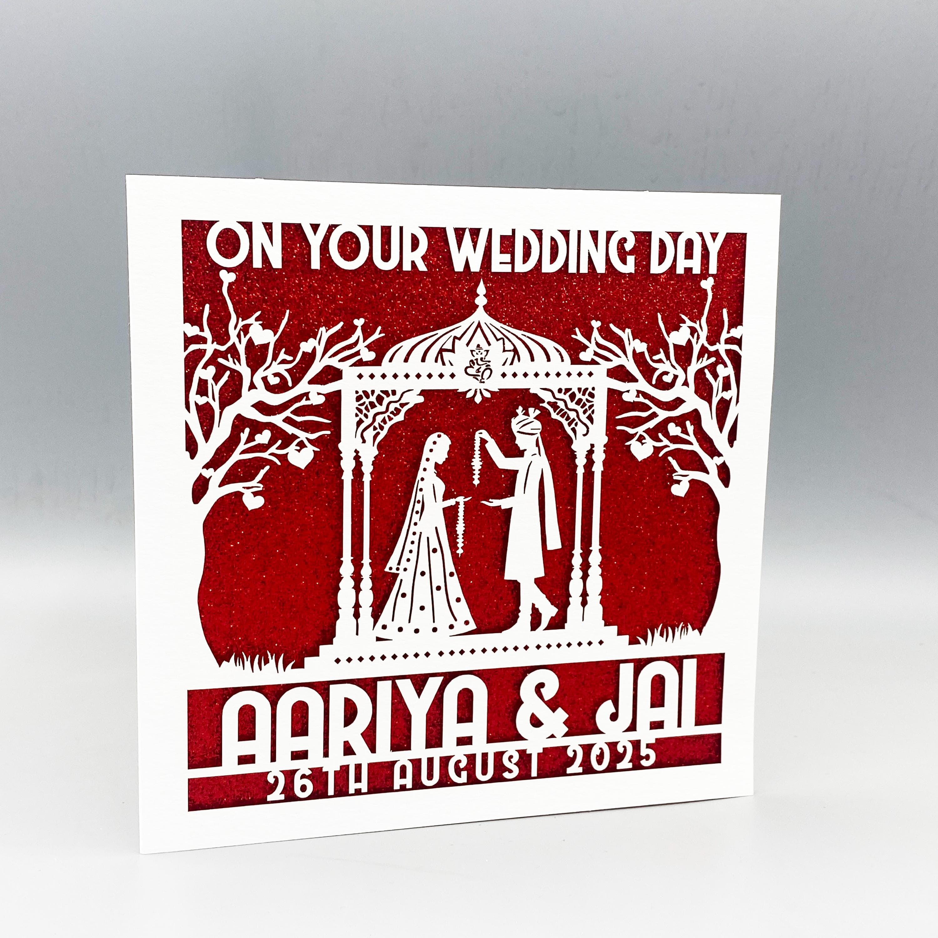 Personalized Indian Wedding Card: Glitter Inlay, Laser-Cut