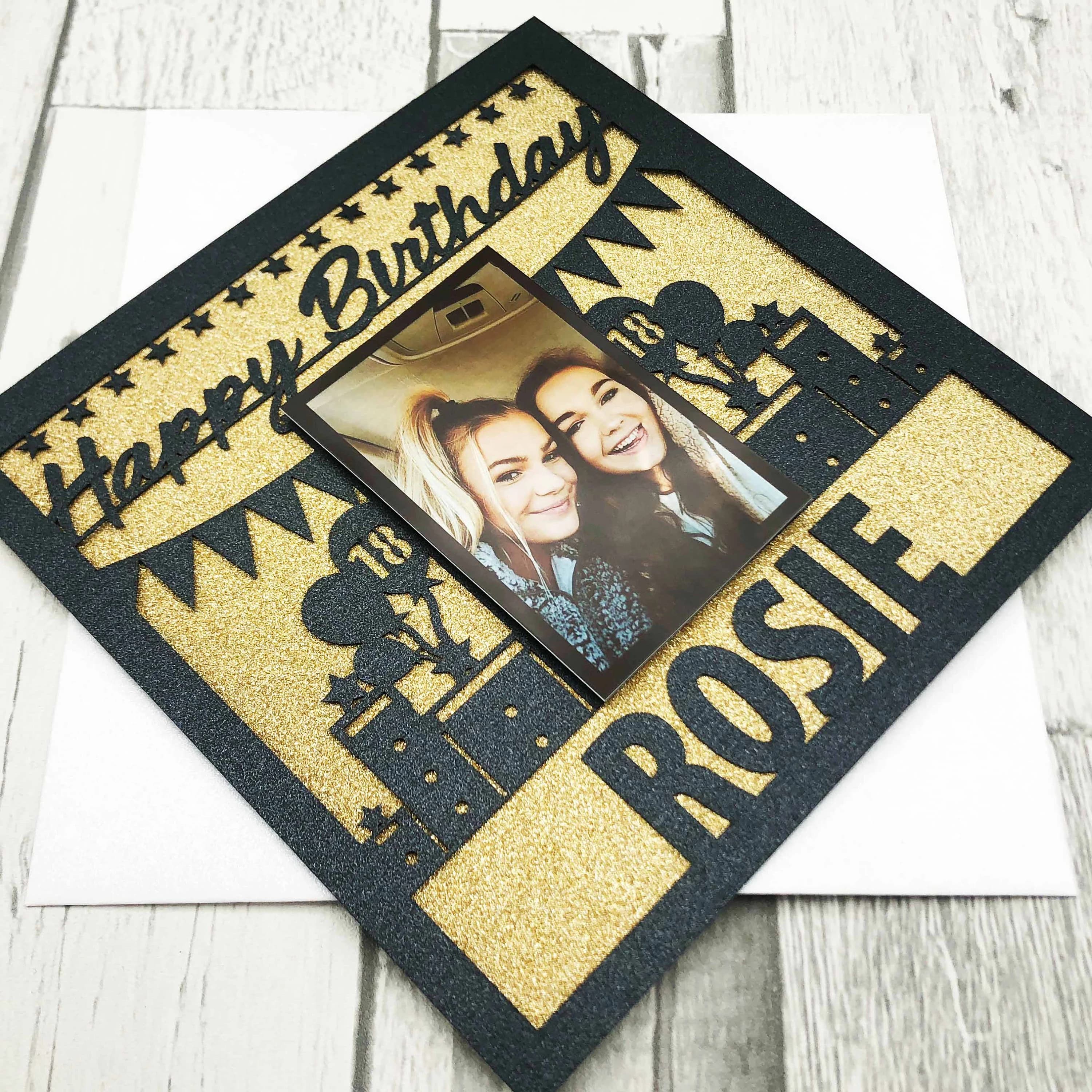 Personalised Photo Birthday Card, Laser-Cut Glitter Inlay - image 3