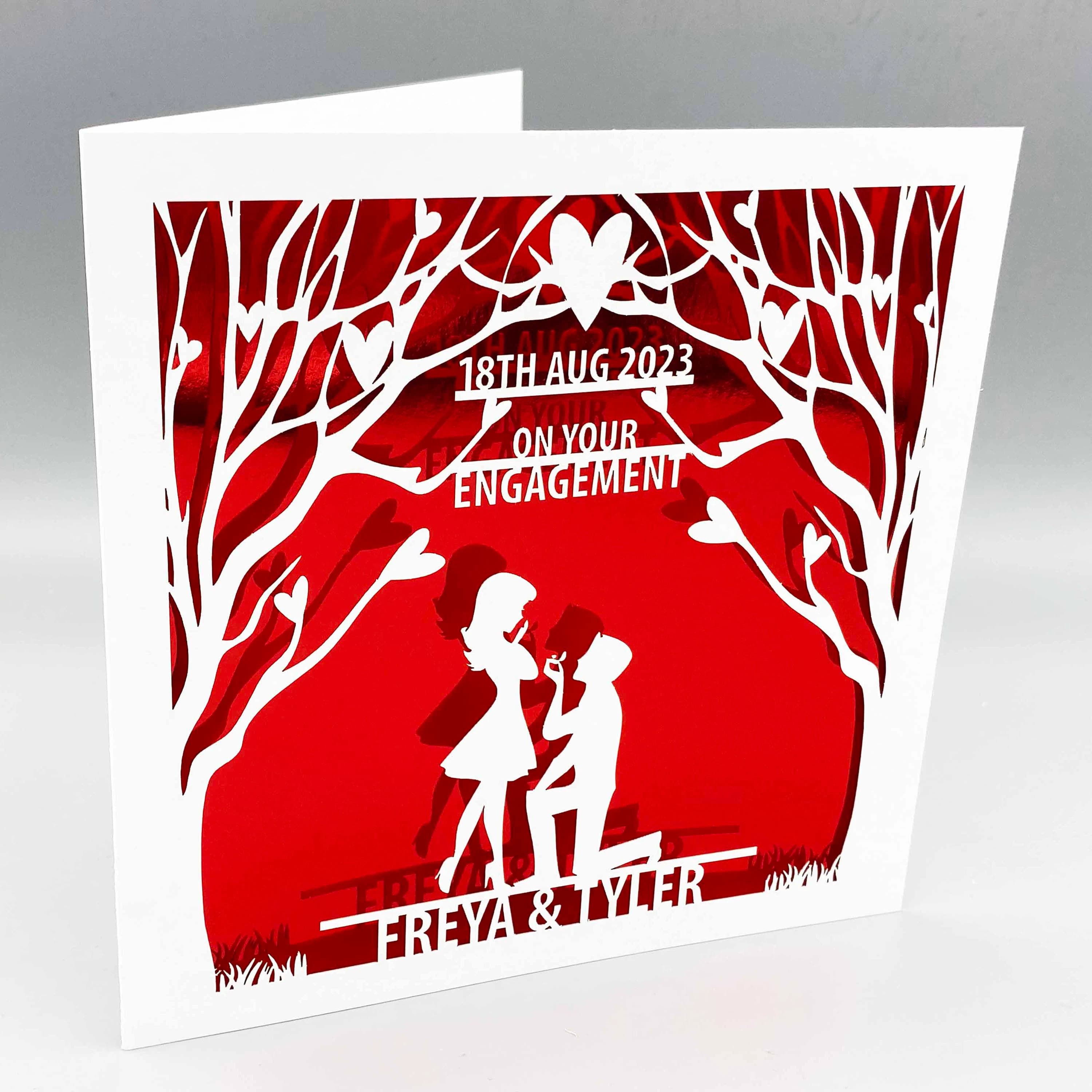 Engagement Card for Couple, Personalised Congratulations Card, Newly Engaged Gift, Custom Name Papercut Card - image 5