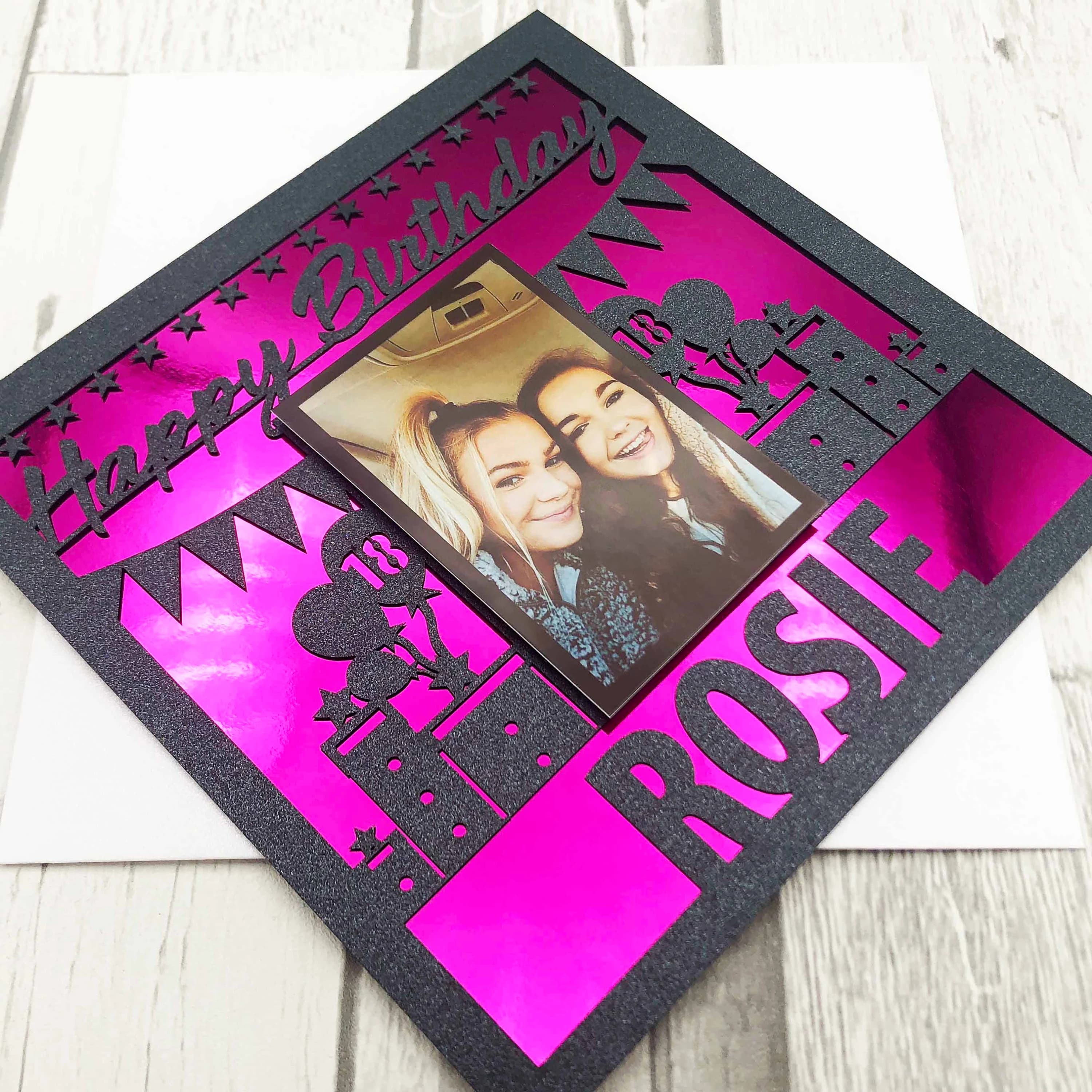 Personalised Photo Birthday Card, Laser-Cut Glitter Inlay - image 4