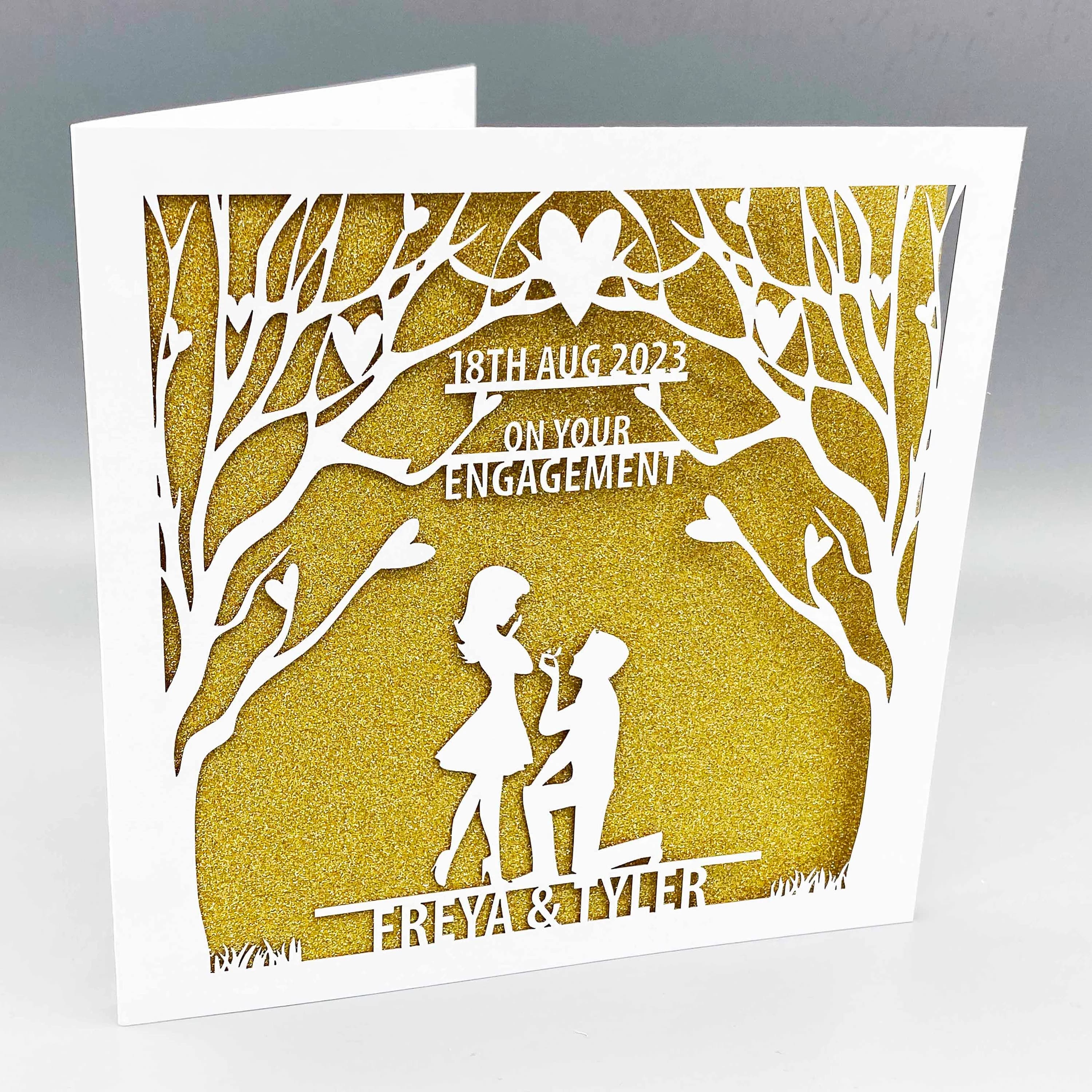Engagement Card for Couple, Personalised Congratulations Card, Newly Engaged Gift, Custom Name Papercut Card - image 4