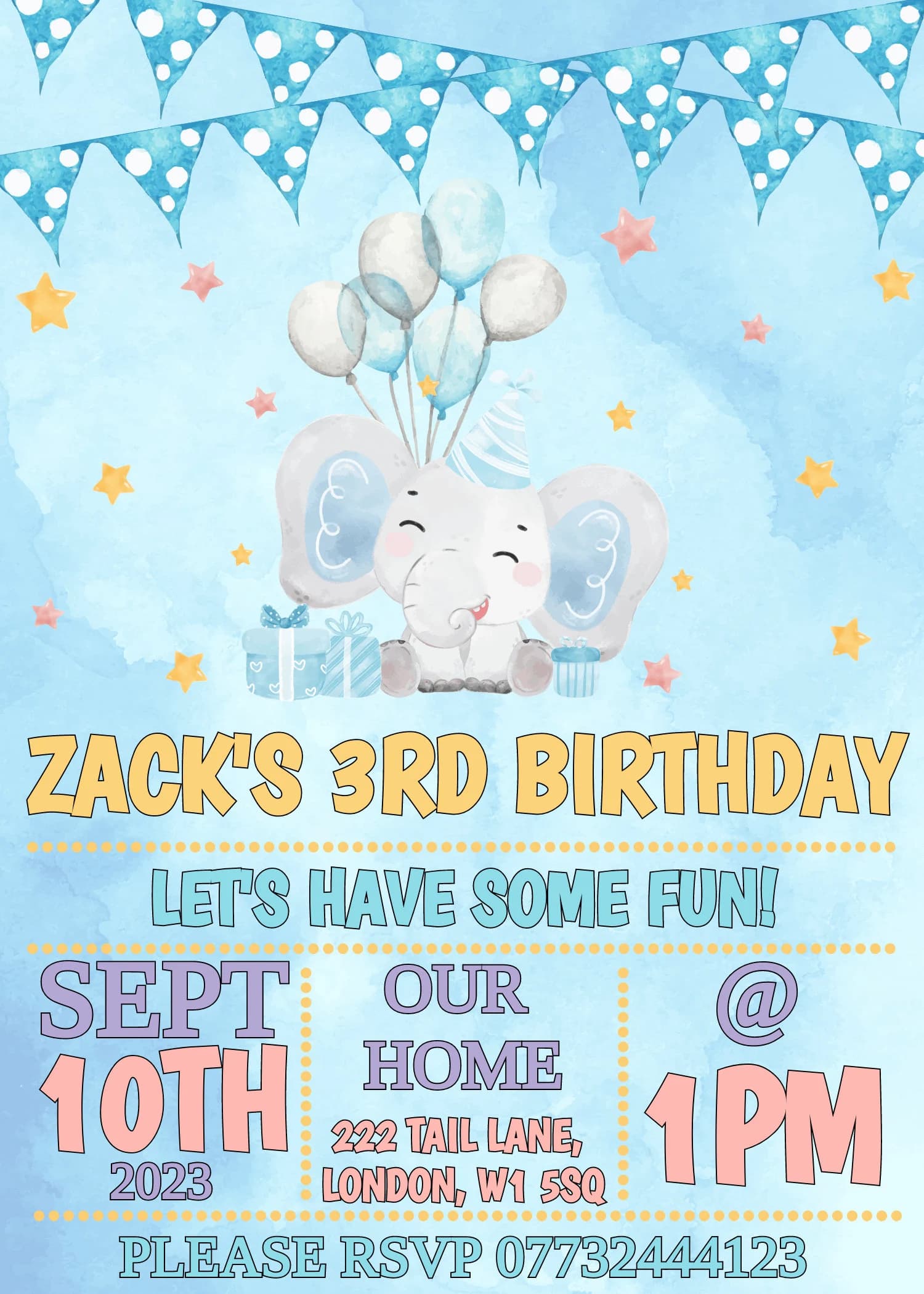 Boy's 1st Birthday Invitation: Blue Elephant Party (Digital Download) - image 5
