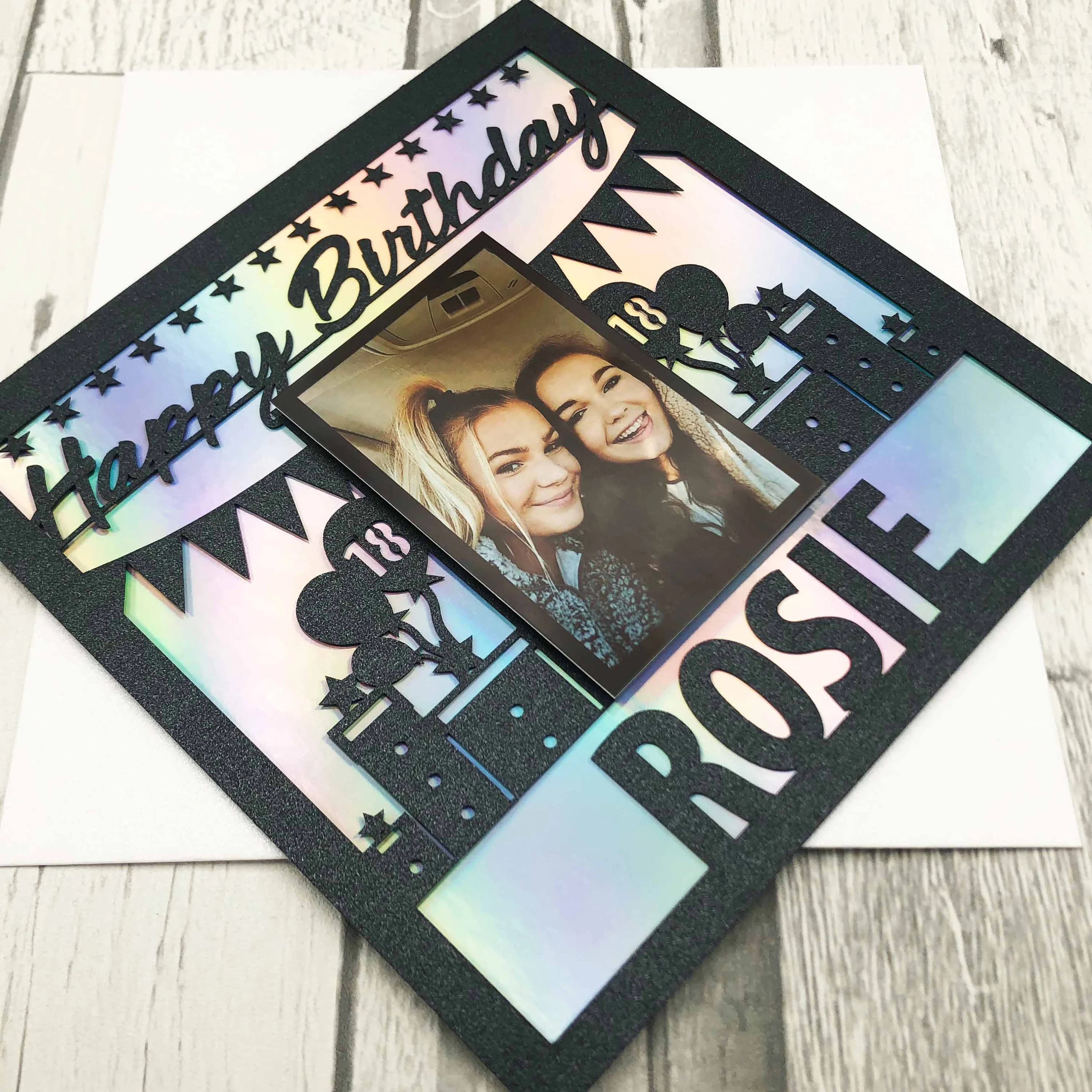 Personalised Photo Birthday Card, Laser-Cut Glitter Inlay
