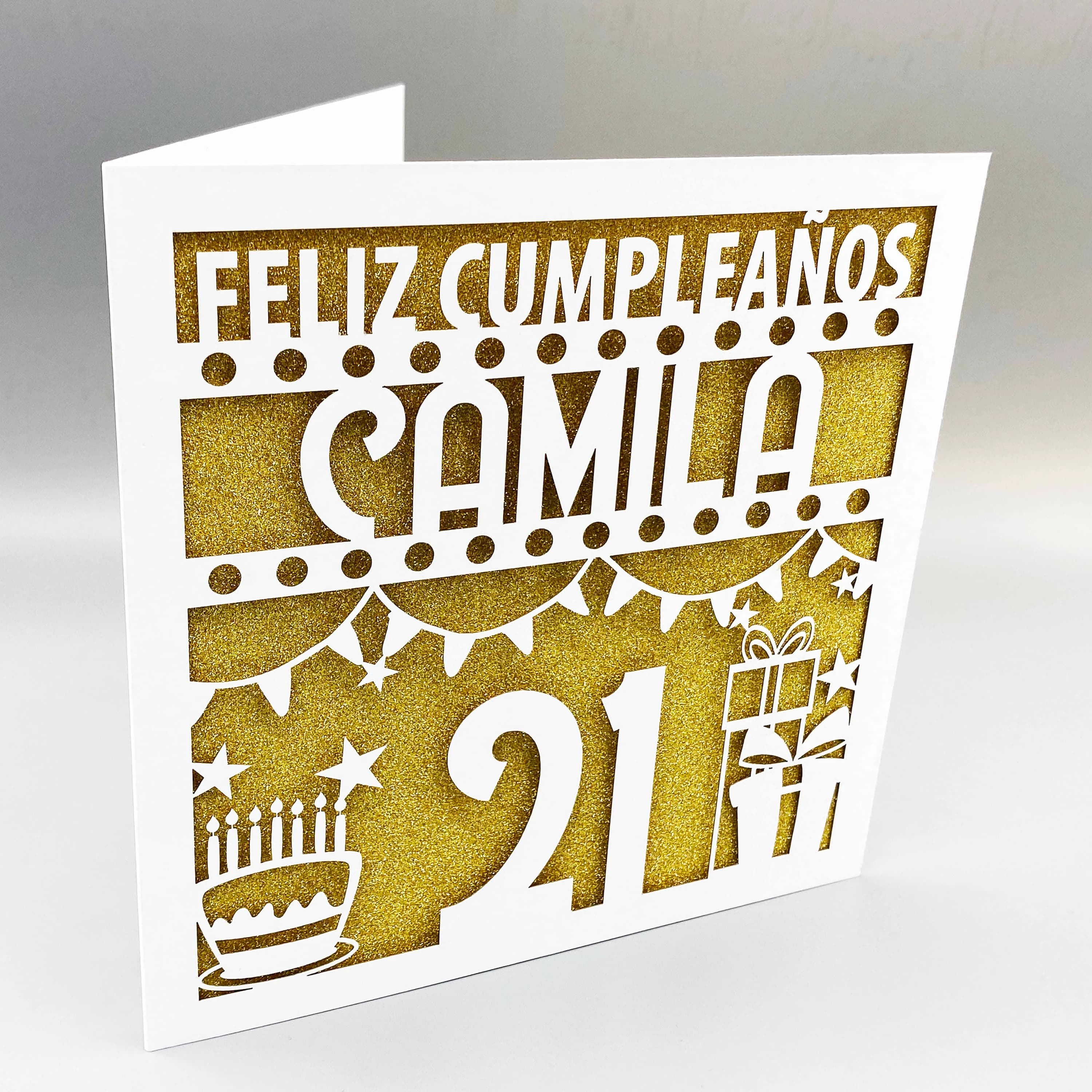 Personalised Spanish 21st Birthday Laser-Cut Card