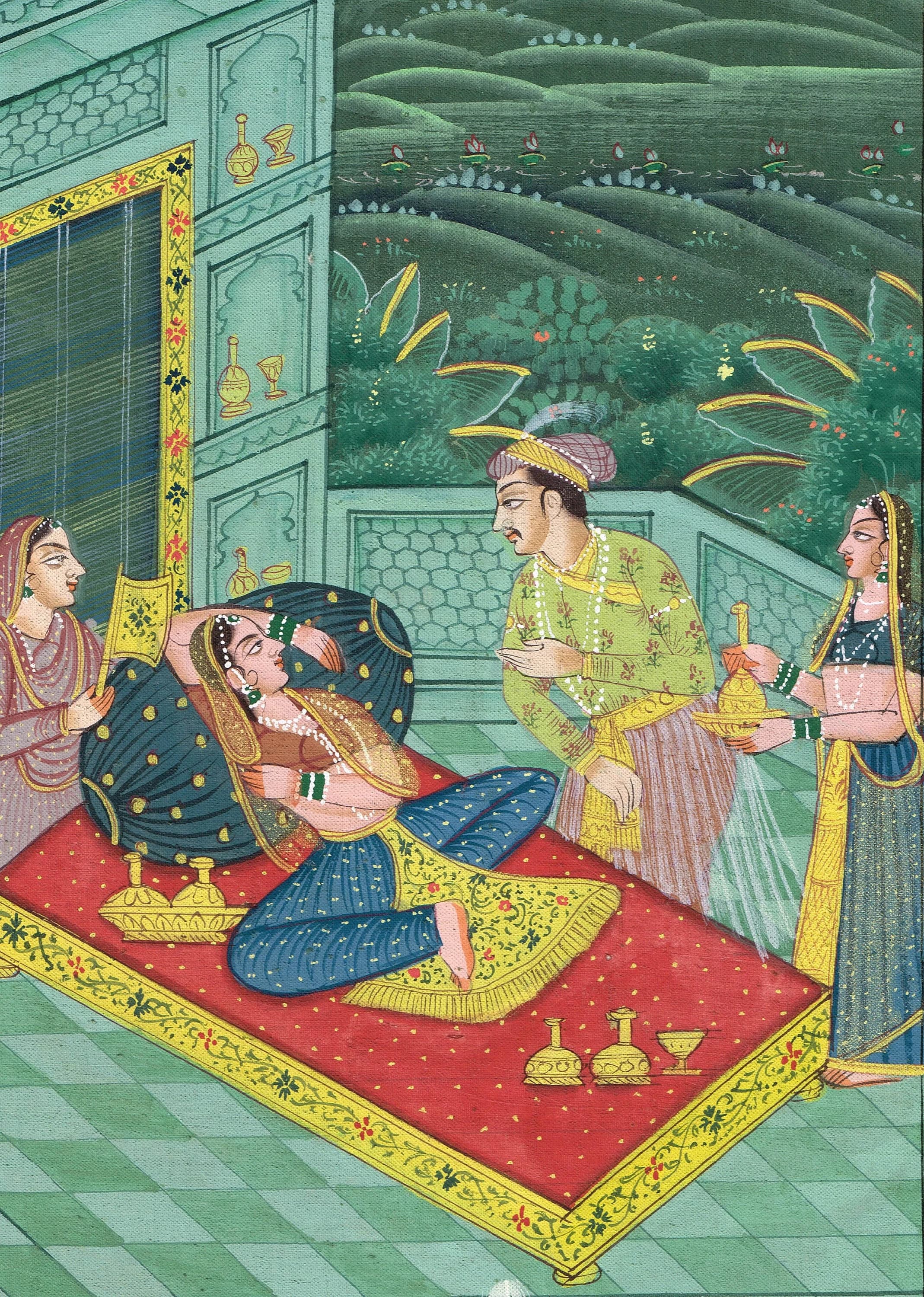 Handmade Mughal Empress & Emperor Miniature Painting on Silk (7x11 Inches) - image 5