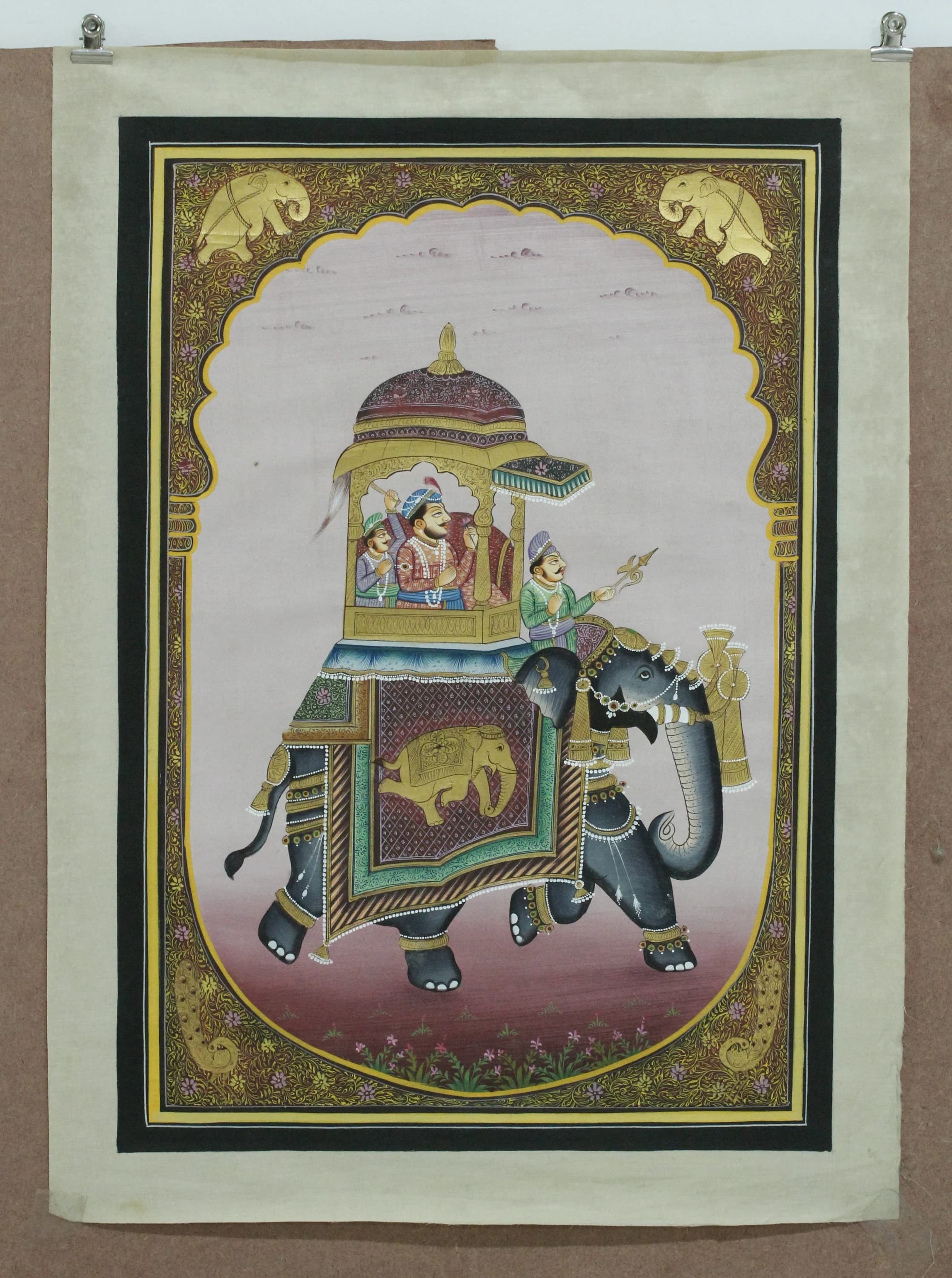 Vintage Mewar King Elephant Painting: Rajasthani Miniature Art (16x22 inches)