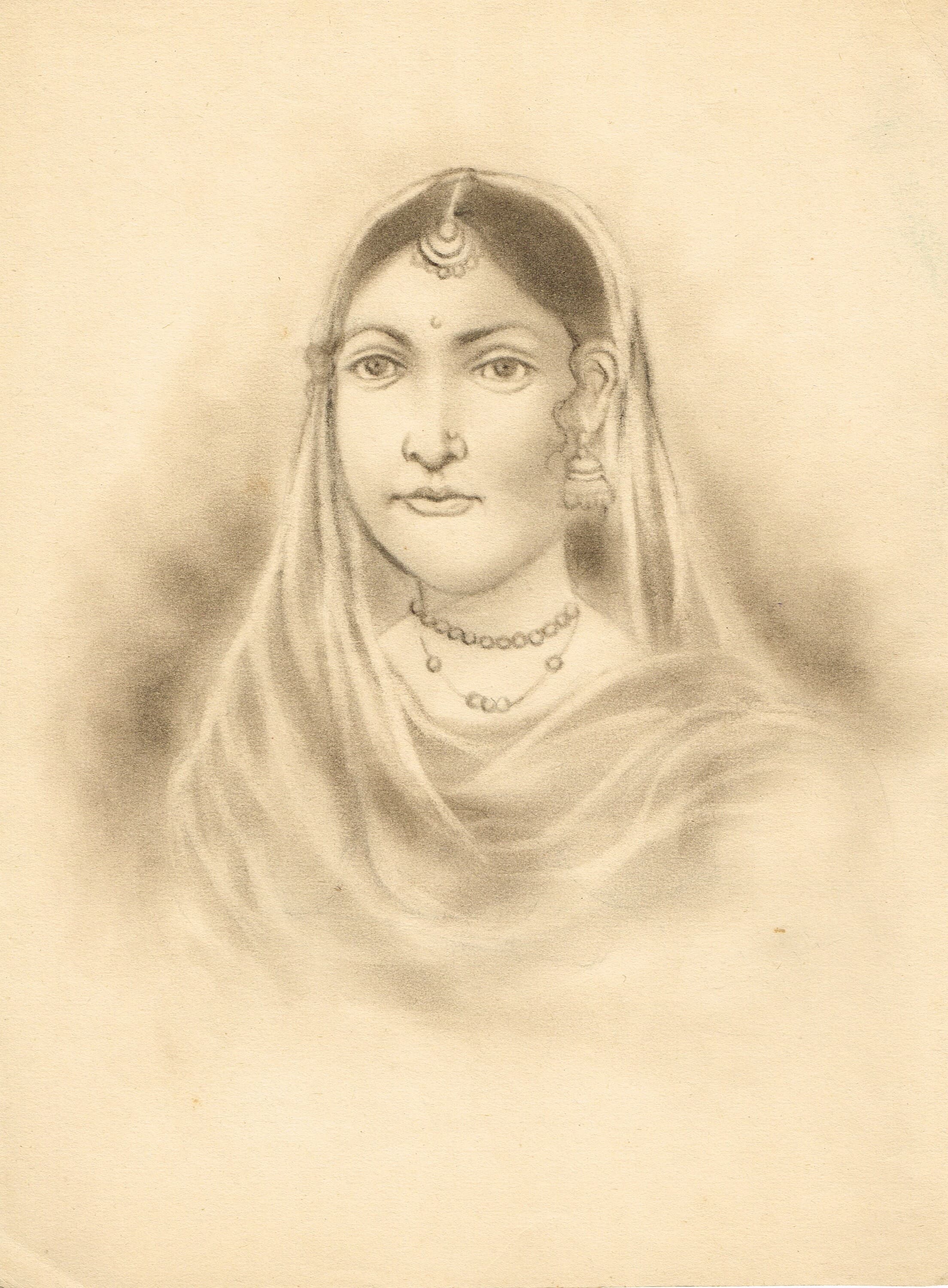 Vintage Indian Lady Sketch: Miniature Art Print (10.5x14.5 Inches) - image 3