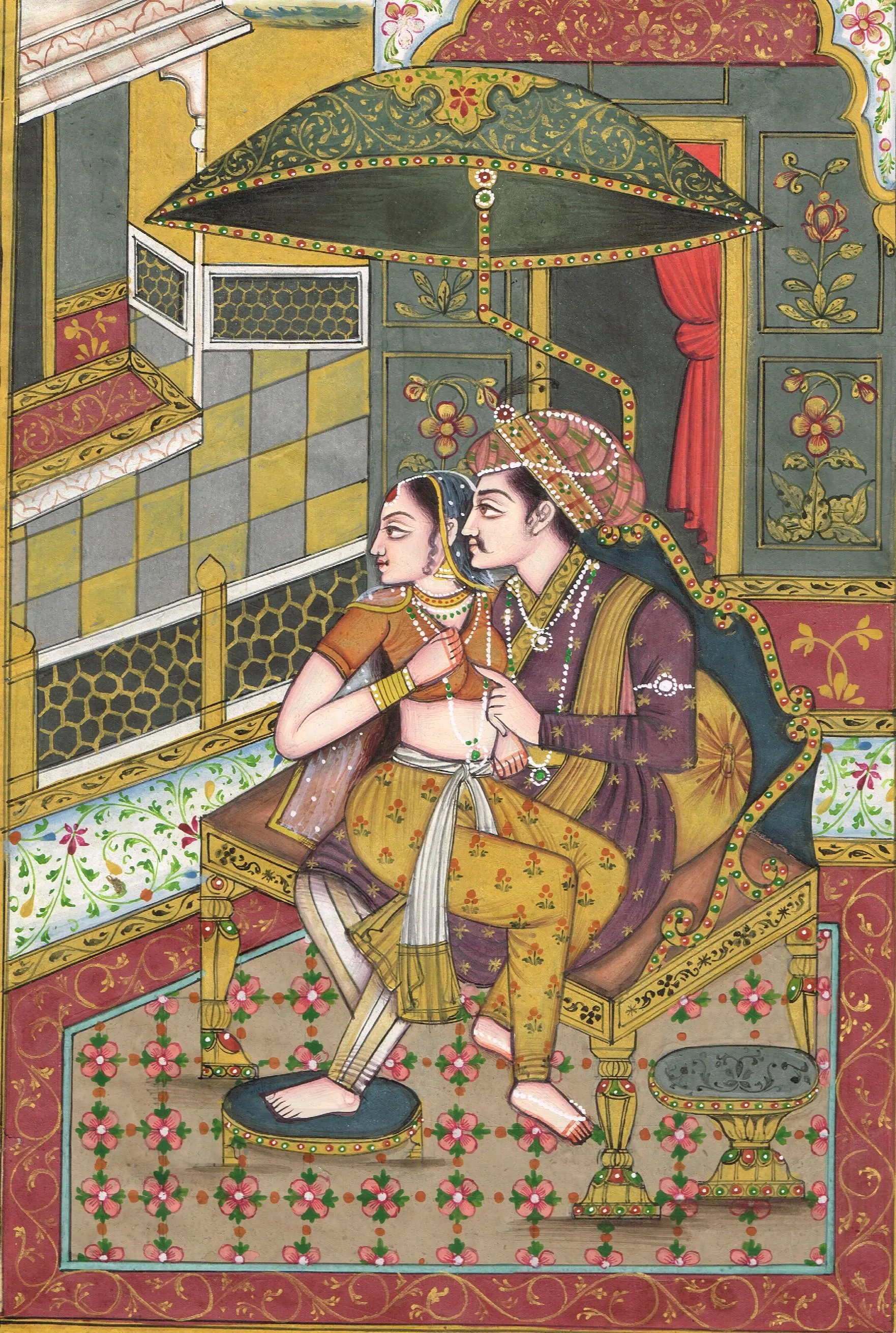 Vintage Indian Miniature Painting: Akbar and Jodhabai Love Scene - image 4