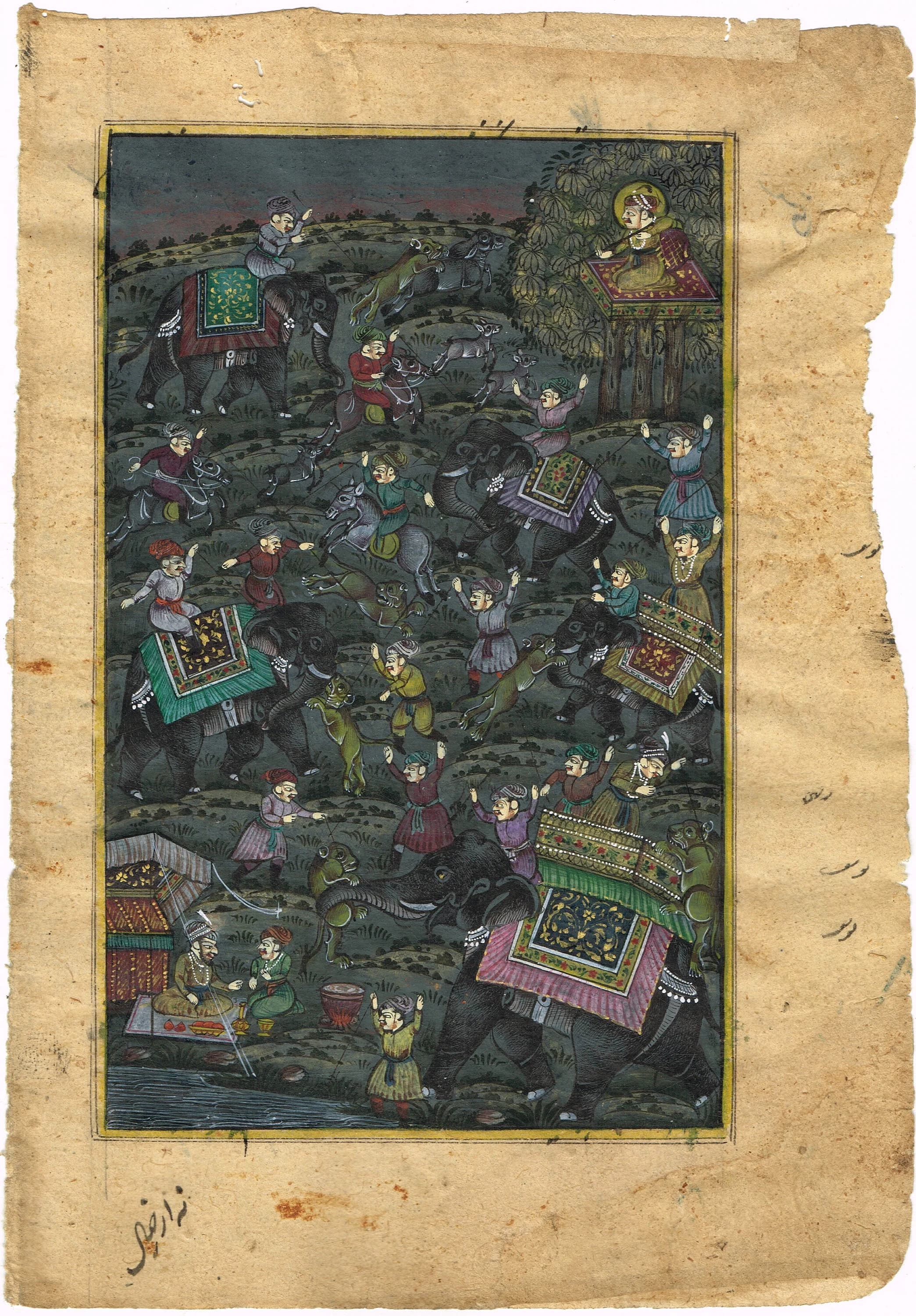 Handmade Mughal Hunting Scene Miniature Painting: Home Decor (5x7.5 Inches) - image 3