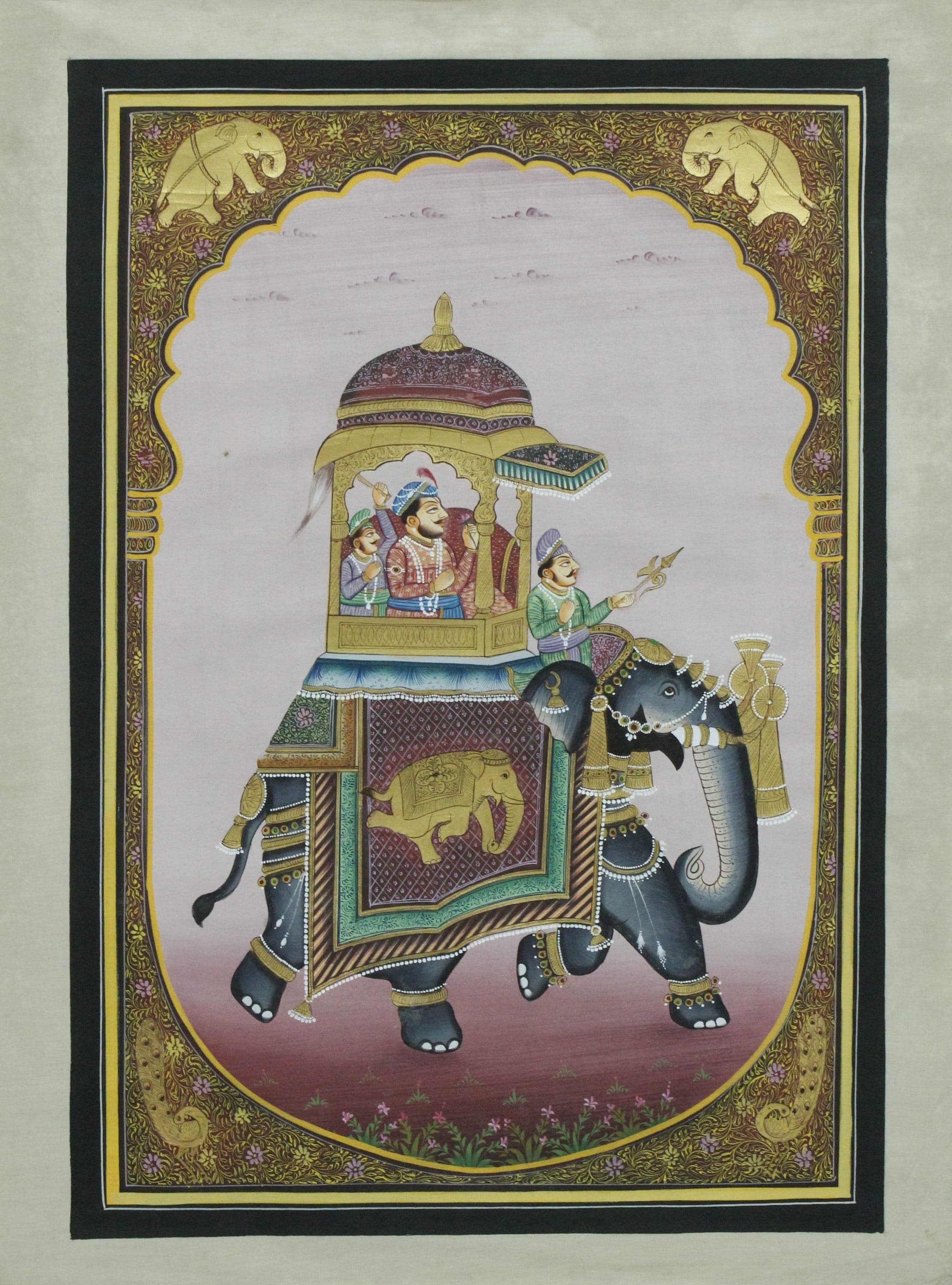 Vintage Mewar King Elephant Painting: Rajasthani Miniature Art (16x22 inches) - image 3