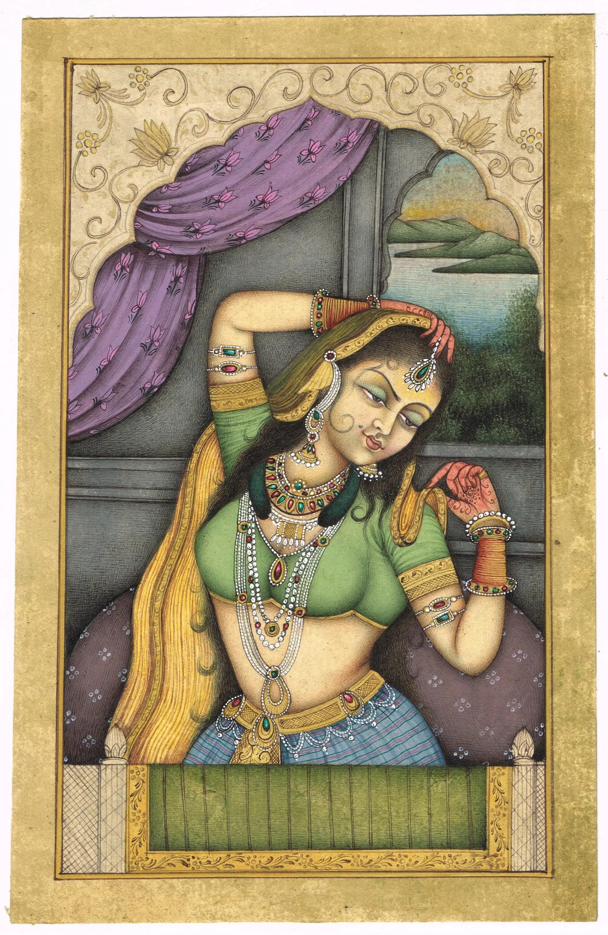Mughal Empress Miniature Painting: Handmade Indian Art (5.5x9 Inches)