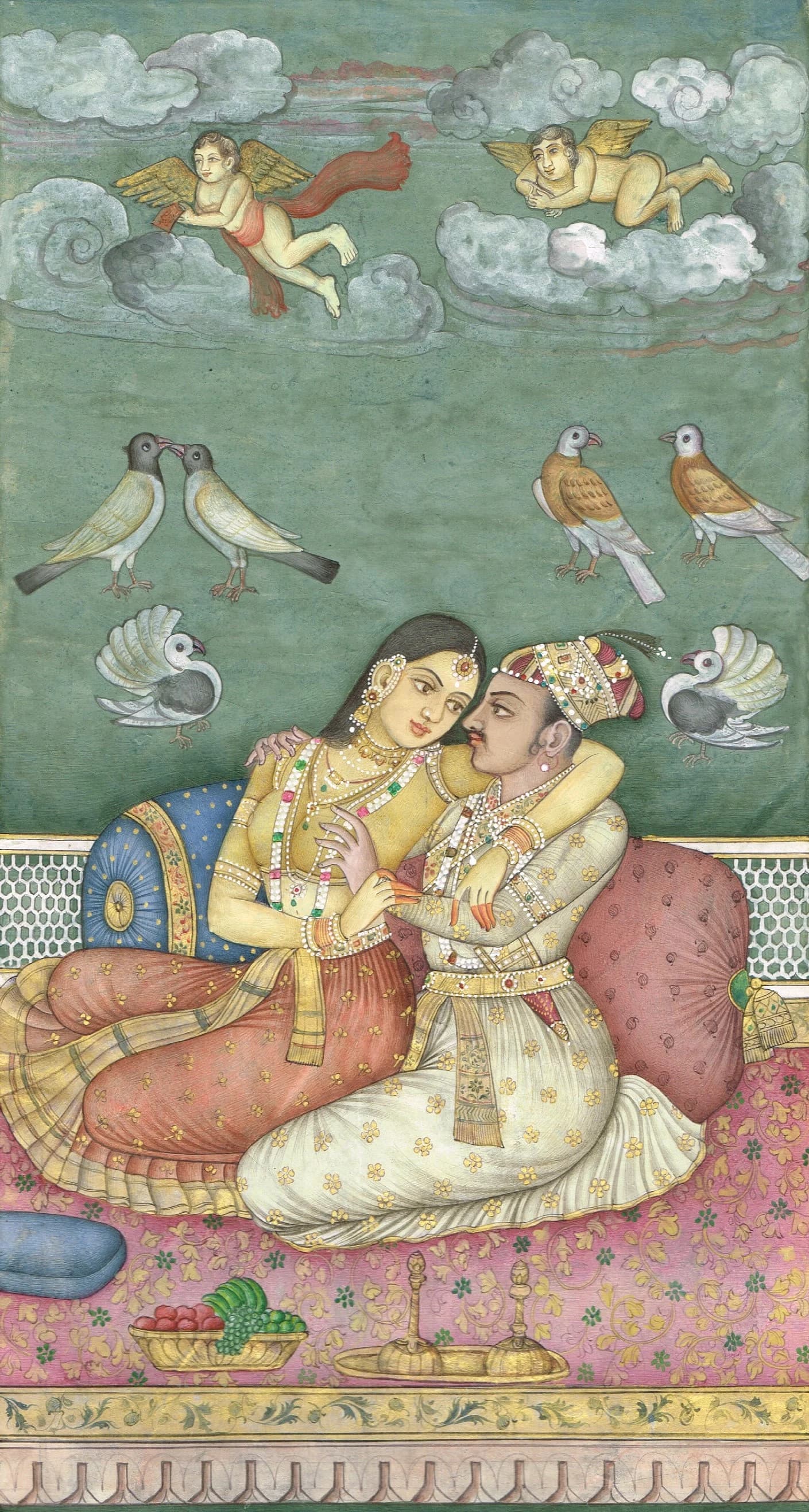 Mughal Miniature Painting: Akbar and Jodha Bai Love Scene (6x10 Inches) - image 5