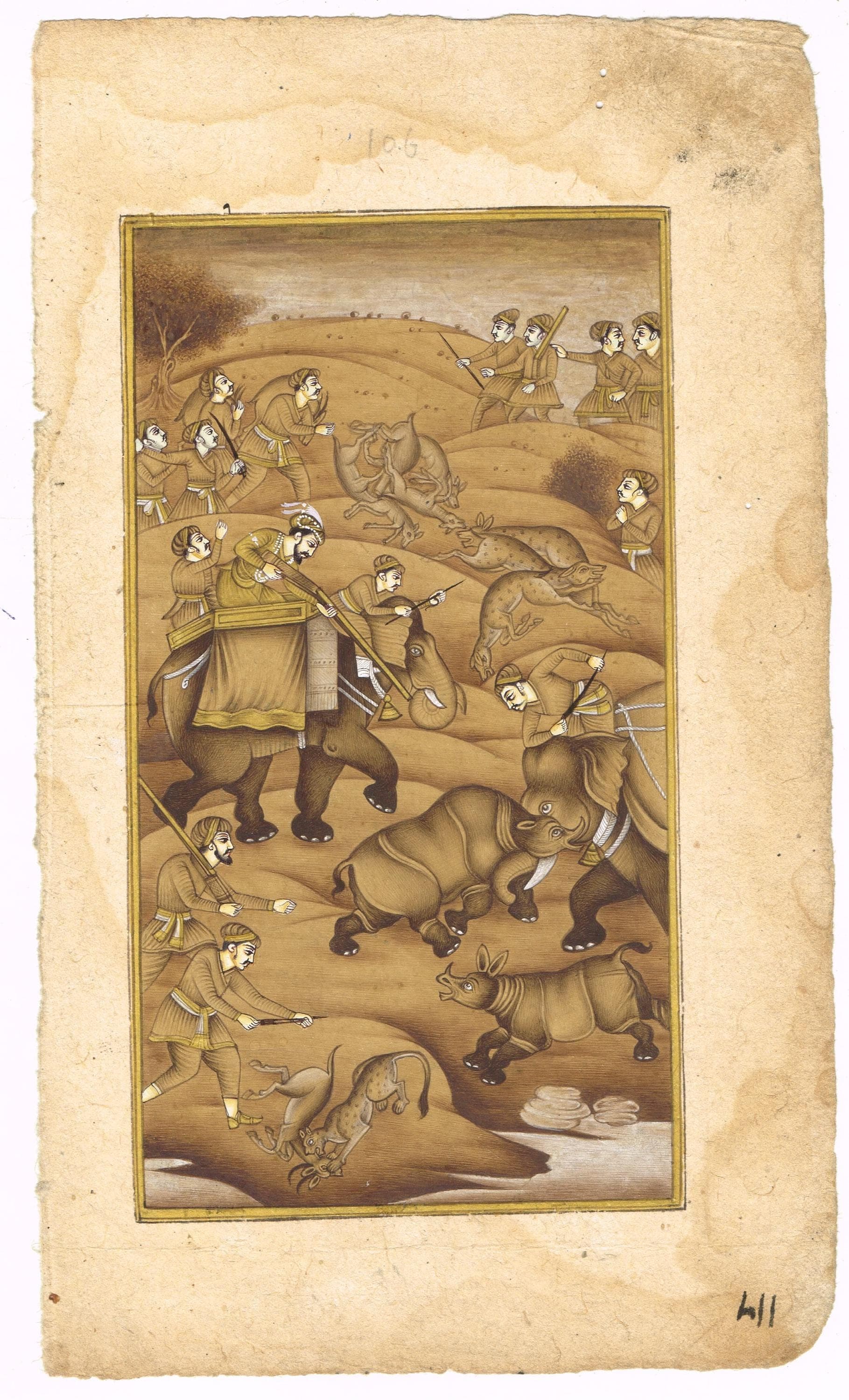 Prince Salim Hunting Art: Handmade Indian Miniature Painting on Paper (4.75x8 Inch)