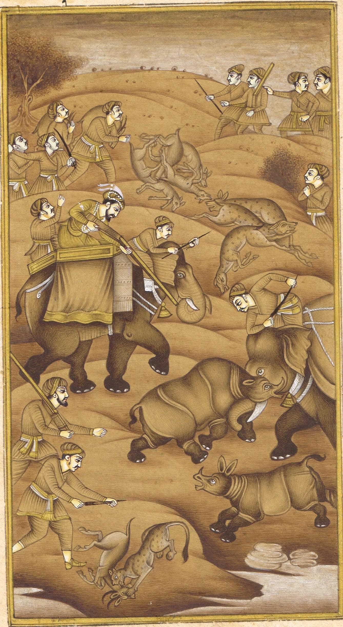 Prince Salim Hunting Art: Handmade Indian Miniature Painting on Paper (4.75x8 Inch) - image 4