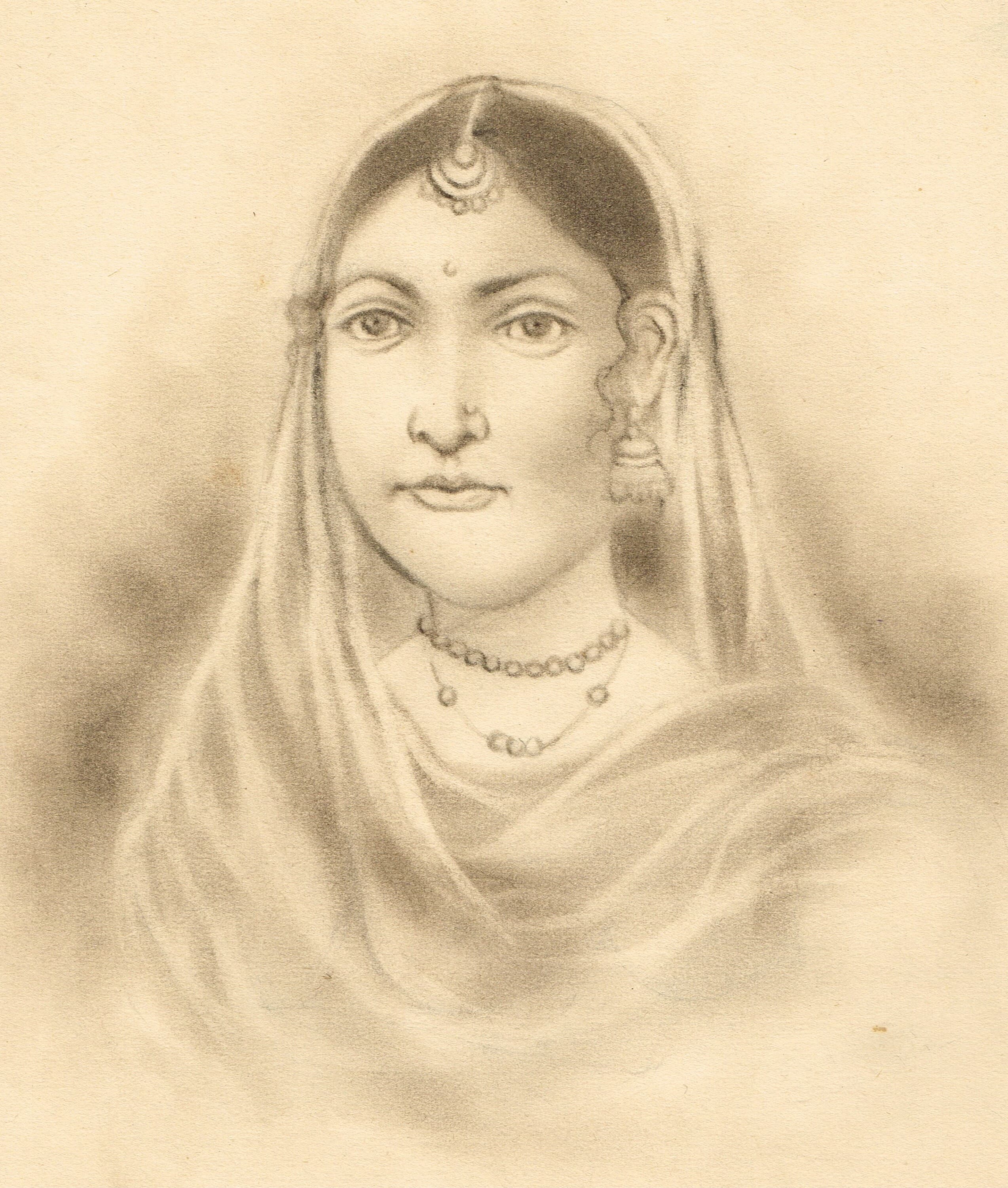 Vintage Indian Lady Sketch: Miniature Art Print (10.5x14.5 Inches) - image 4