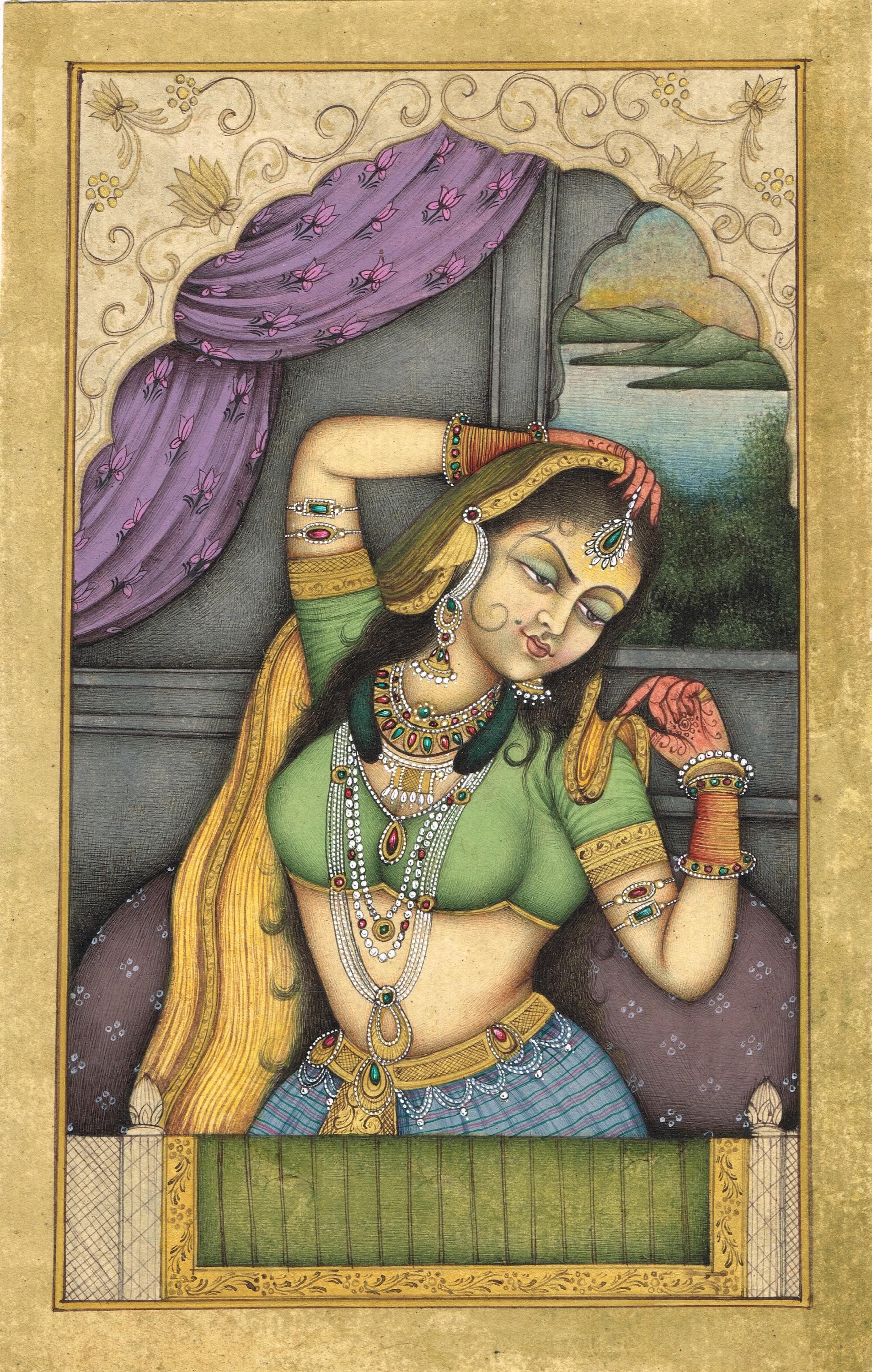 Mughal Empress Miniature Painting: Handmade Indian Art (5.5x9 Inches) - image 3