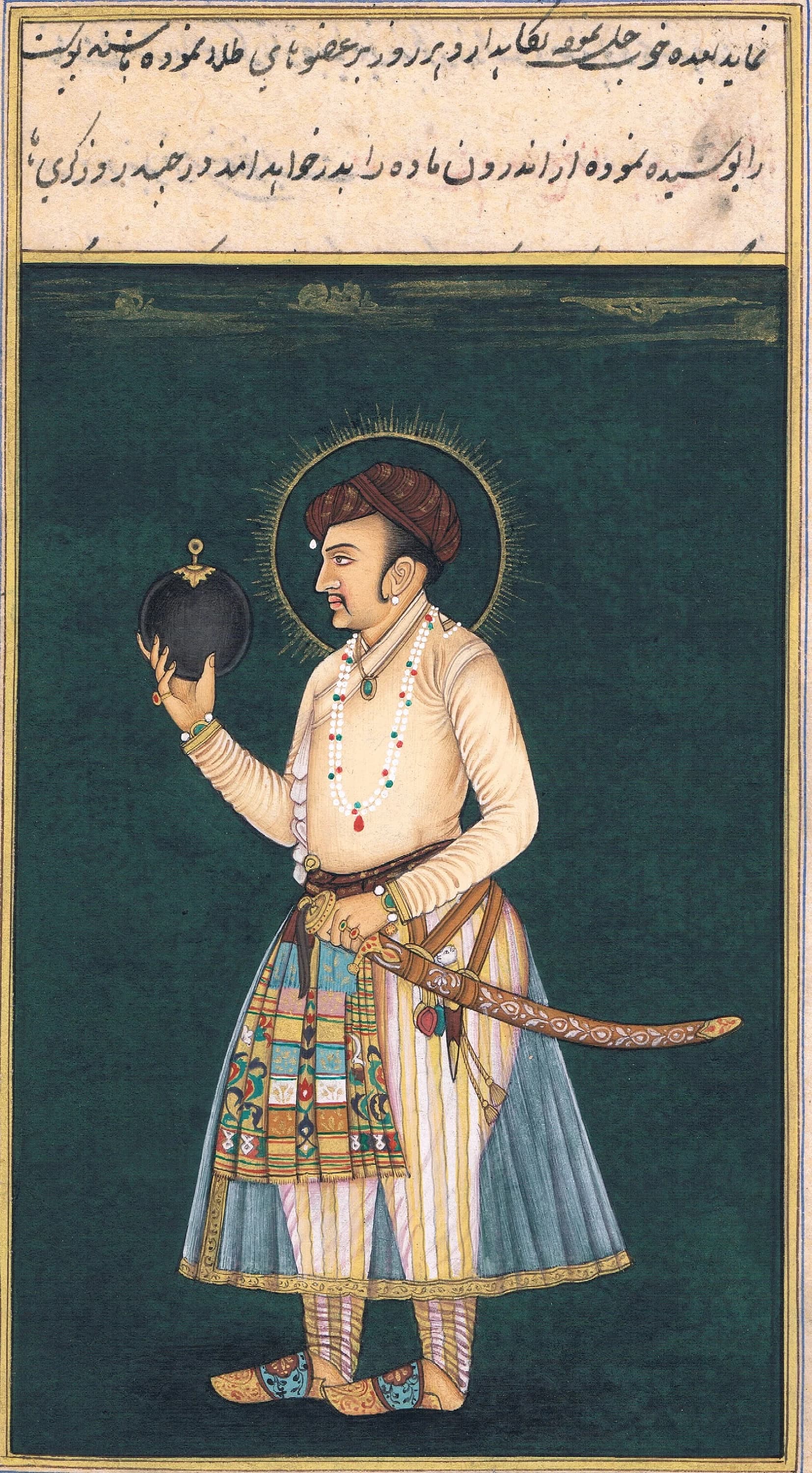 Emperor Jahangir Portrait: Mughal Miniature Art Painting on Paper - image 2
