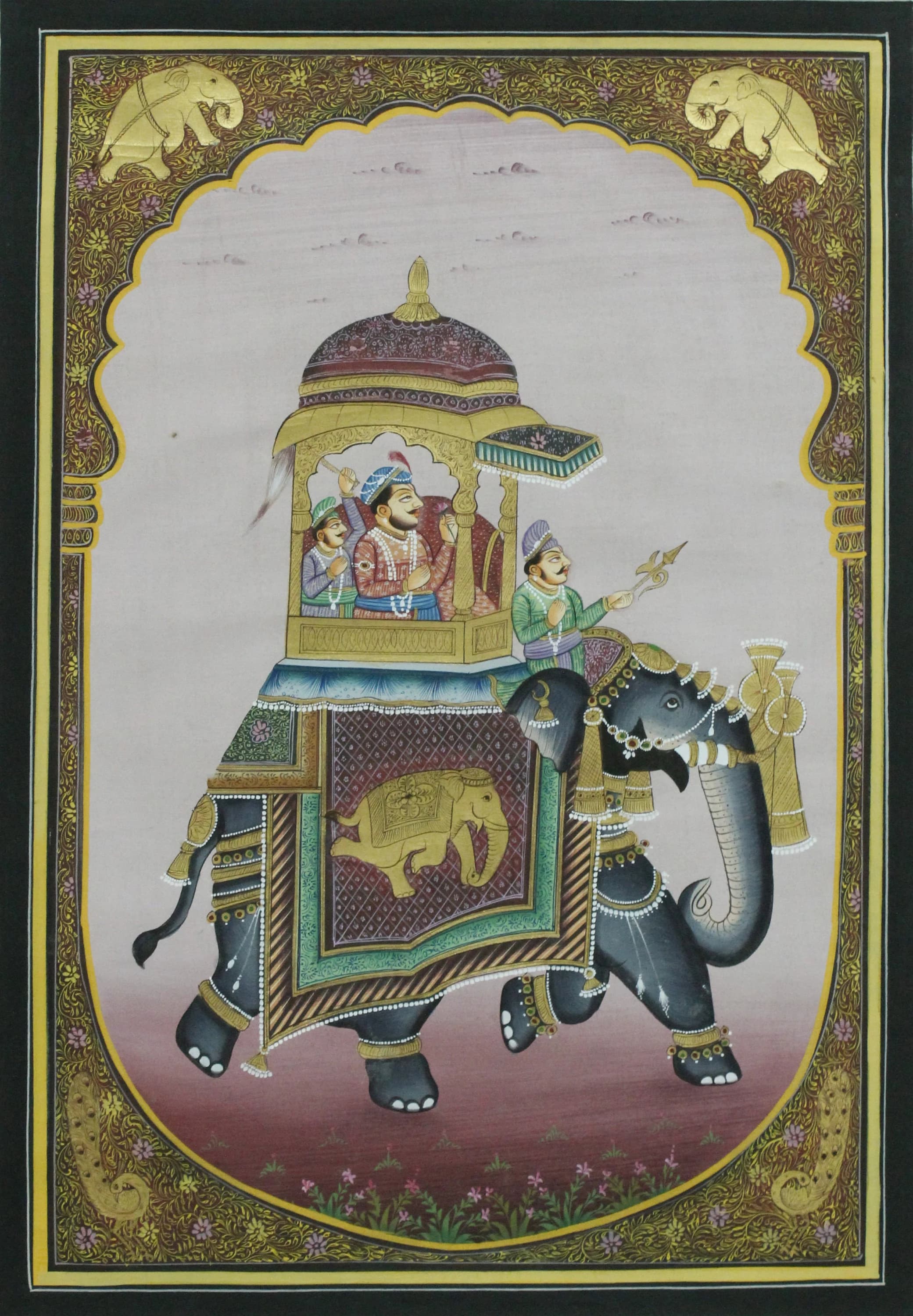 Vintage Mewar King Elephant Painting: Rajasthani Miniature Art (16x22 inches) - image 4