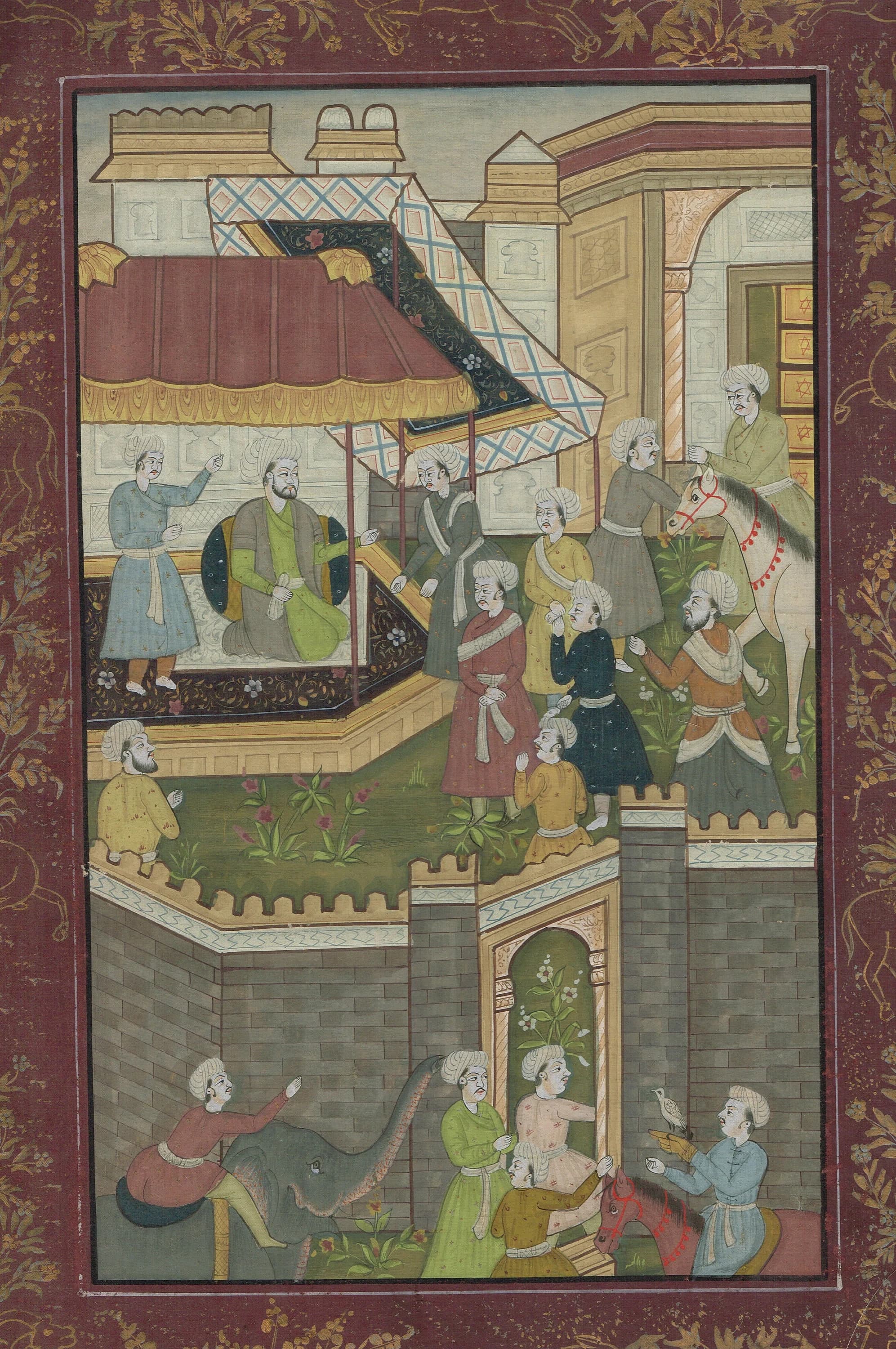 Vintage Persian Miniature Art Painting: Darbar Court Scene on Silk (16x21.5 Inches) - image 3