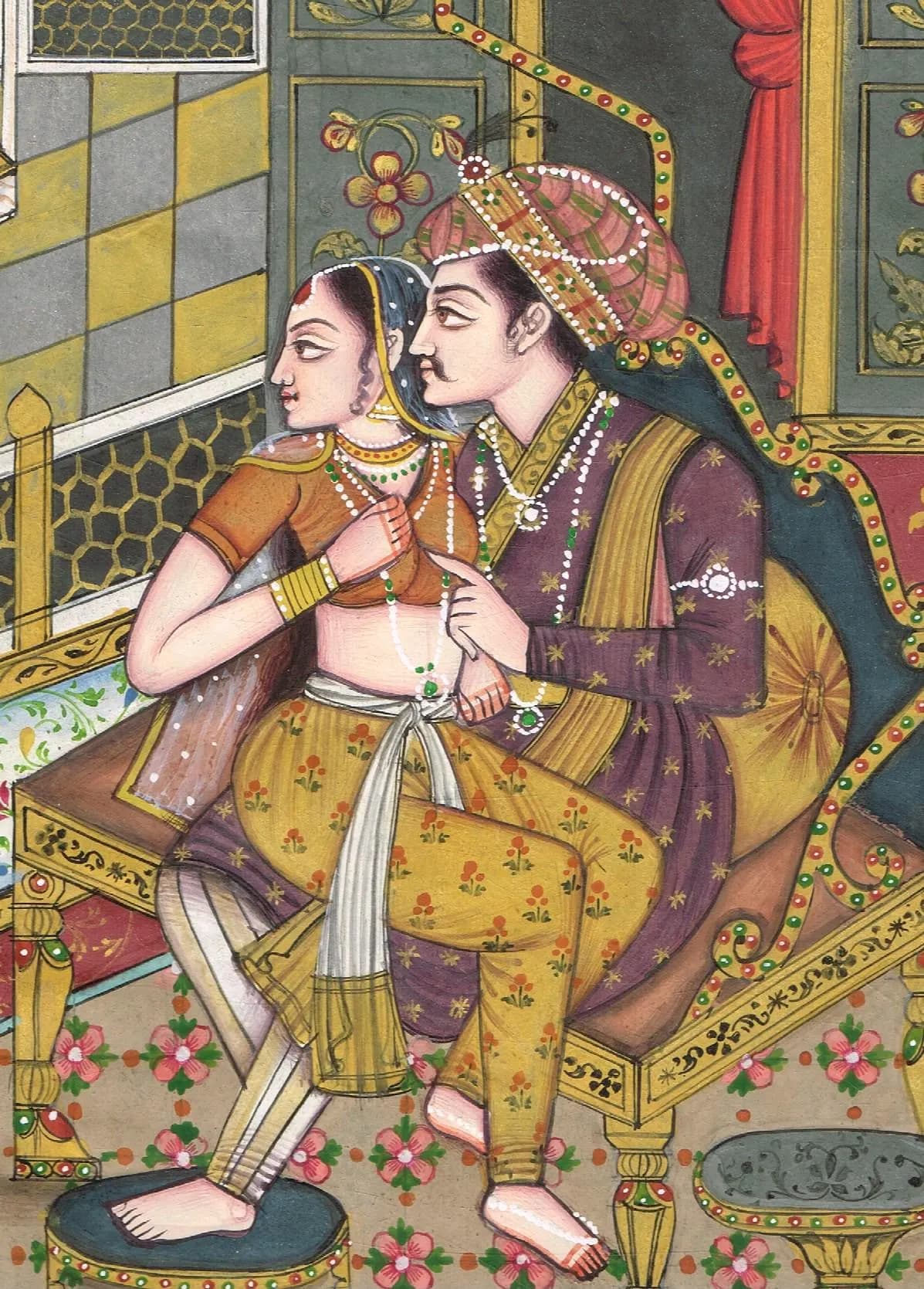 Vintage Indian Miniature Painting: Akbar and Jodhabai Love Scene - image 5