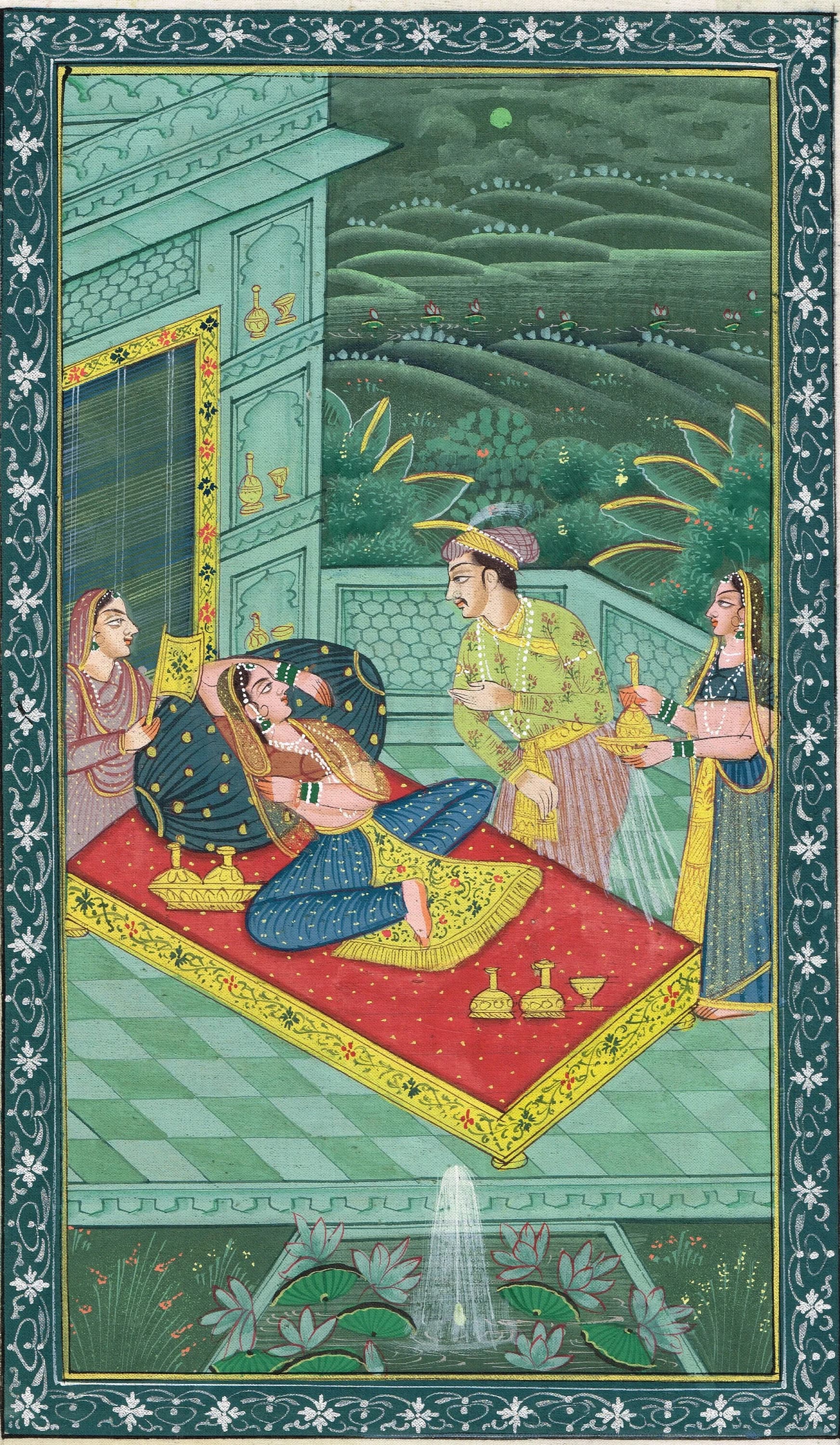 Handmade Mughal Empress & Emperor Miniature Painting on Silk (7x11 Inches) - image 4