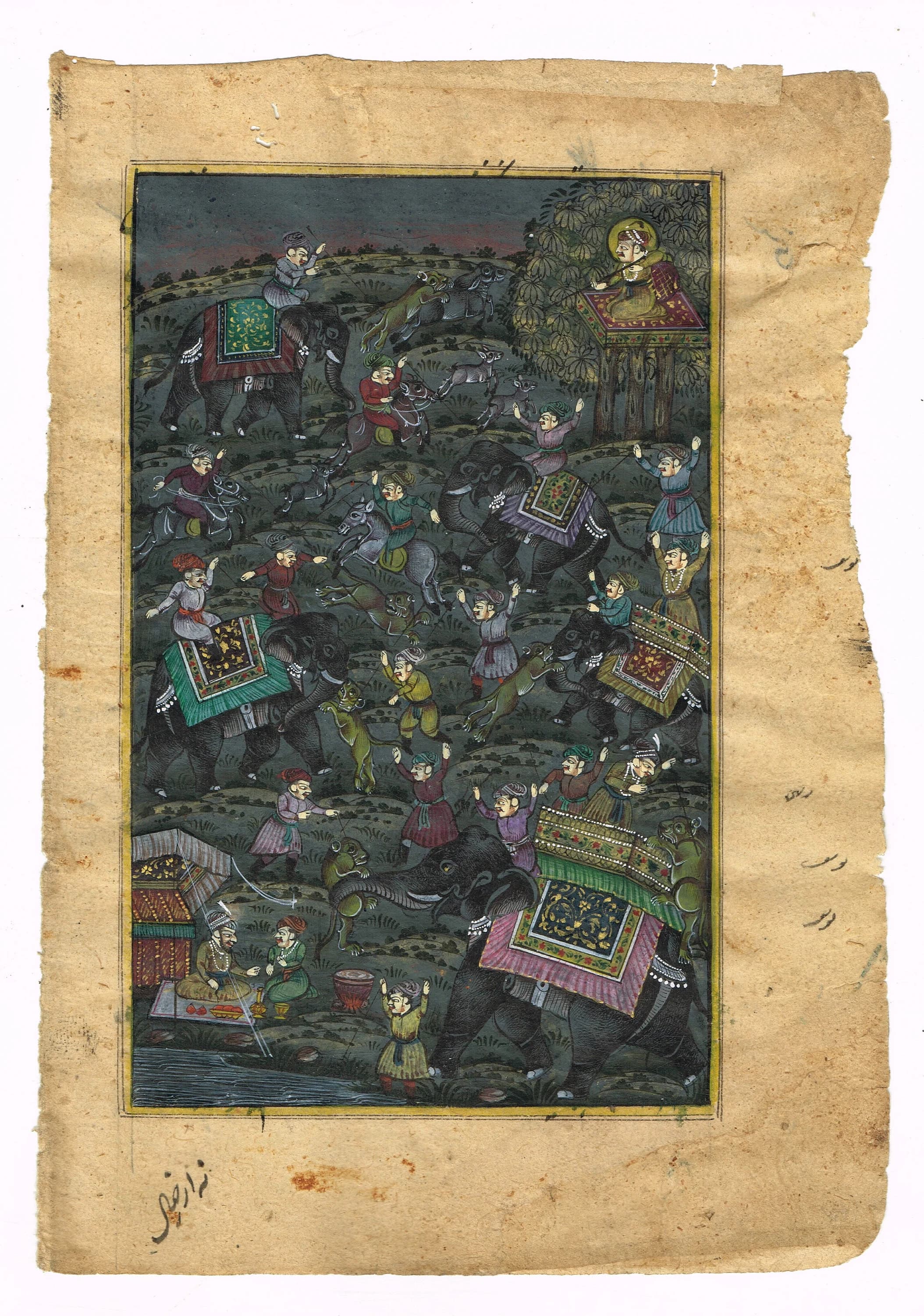 Handmade Mughal Hunting Scene Miniature Painting: Home Decor (5x7.5 Inches)