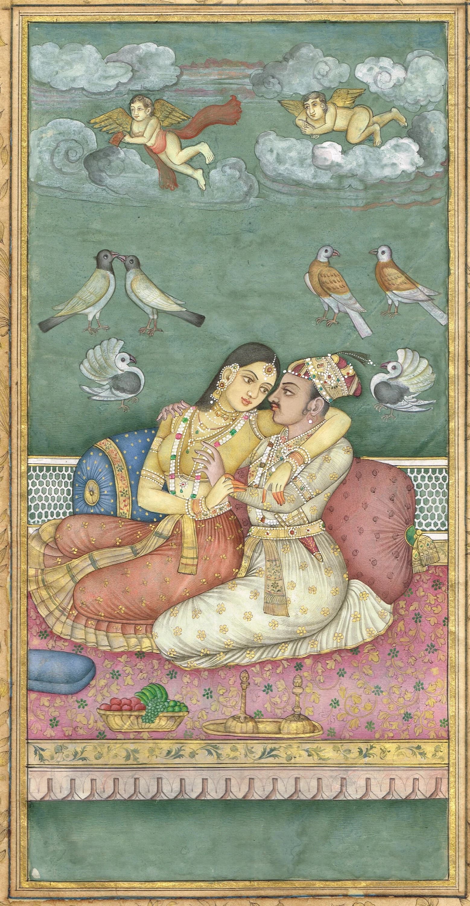 Mughal Miniature Painting: Akbar and Jodha Bai Love Scene (6x10 Inches) - image 4